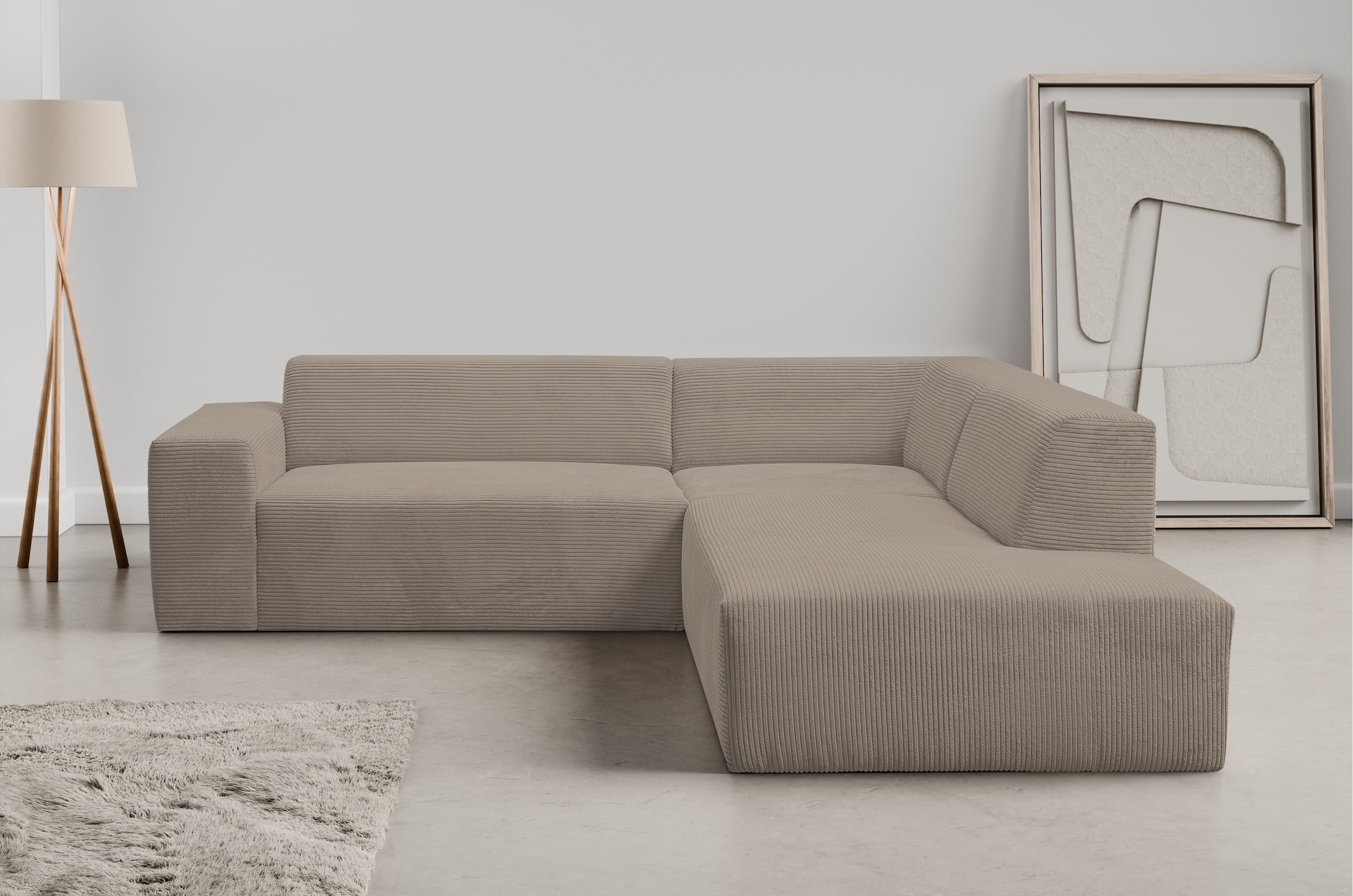 WERK2 Ecksofa "Zeus-M 251 cm breit, 262 cm tief, tolles Sofa, L-Form" Curvy Trend Garnitur, urbane Optik, komfortable Wellenunterfederung