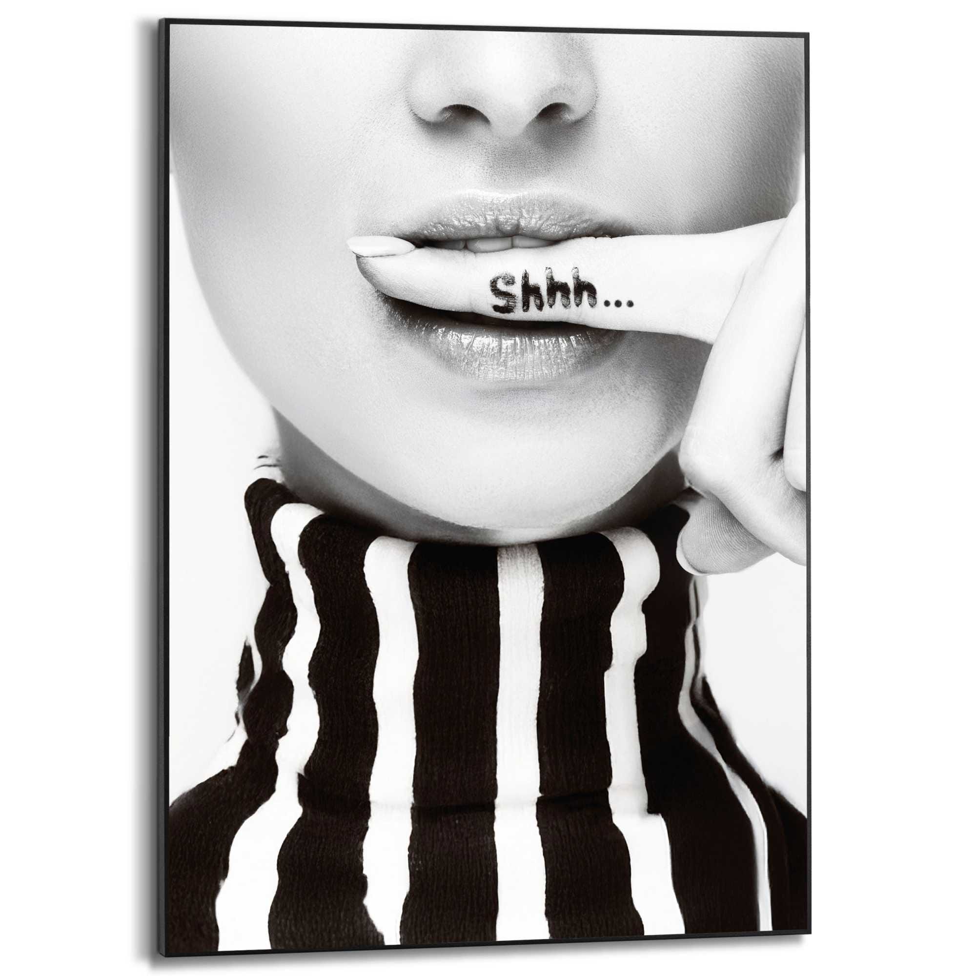 Reinders Poster "Ssshhh", Home Office - Frau - Stille - Schwarz-Weiß - MDF günstig online kaufen