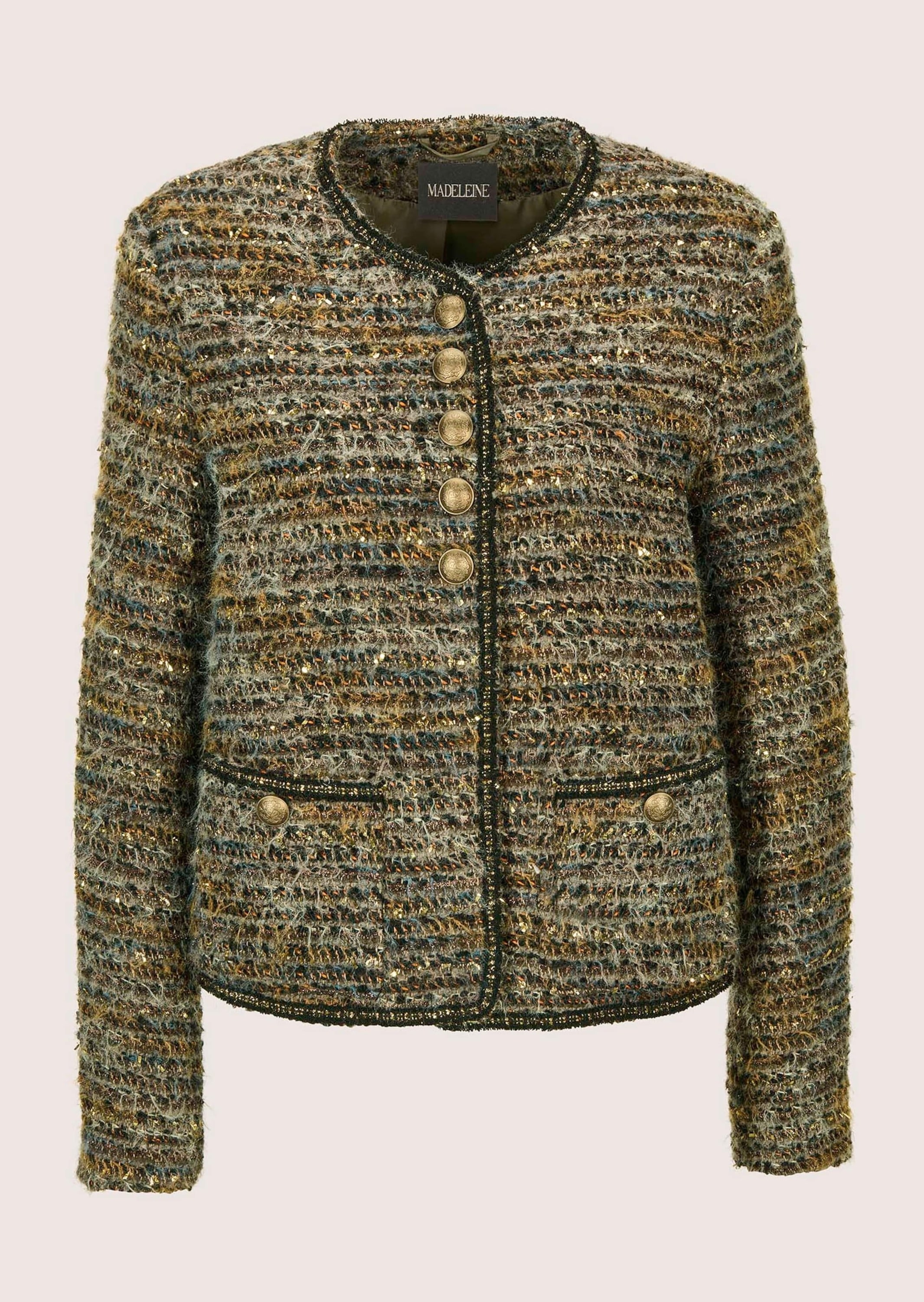 MADELEINE "Kurzblazer Festlicher Blazer mit Glitzerdetails" Wappenknöpfe