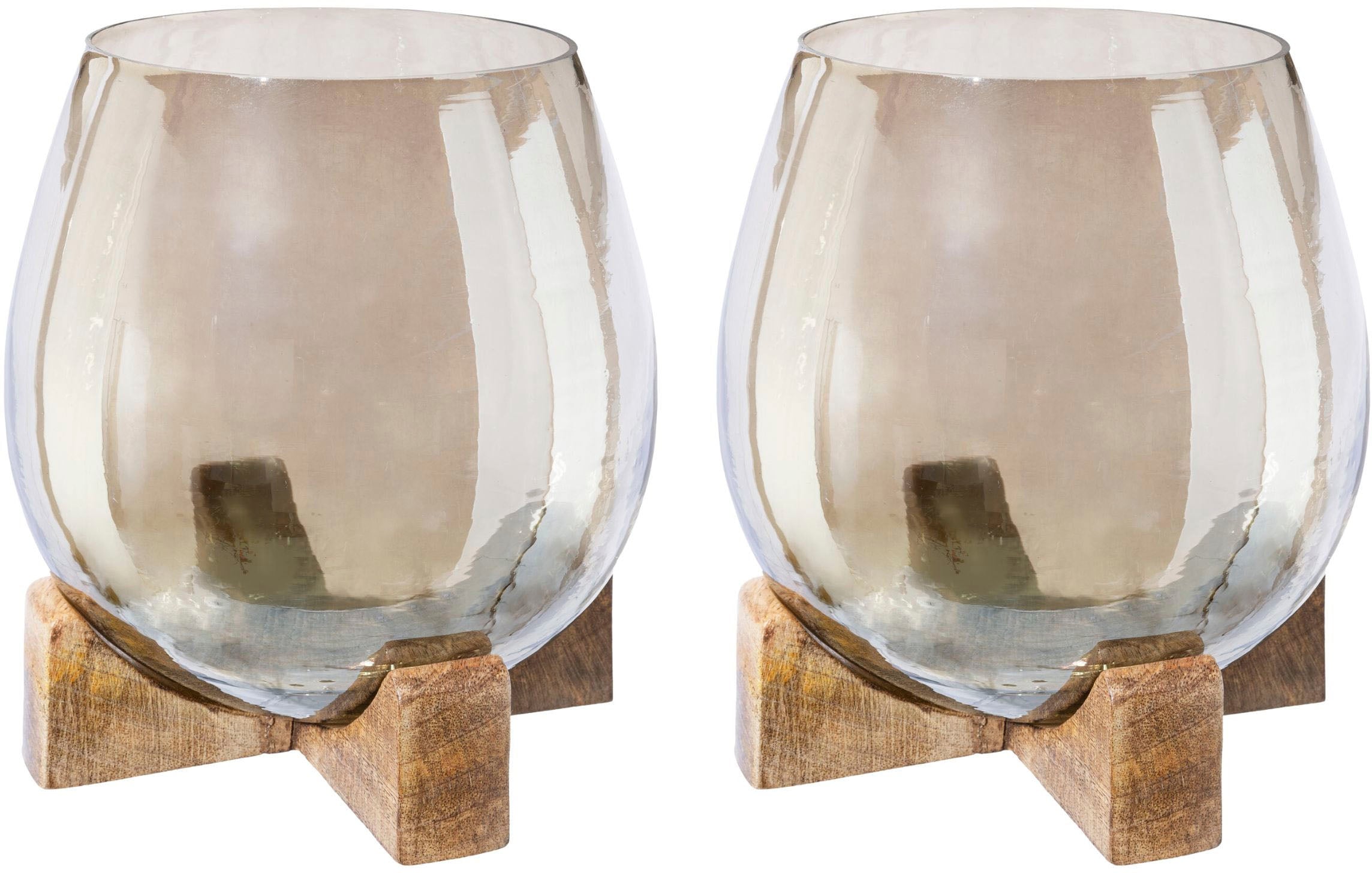Creativ home Windlicht »Teelichthalter«, (Set, 2 St.), aus Glas und Holz,  Höhe ca. 17 cm bestellen | BAUR