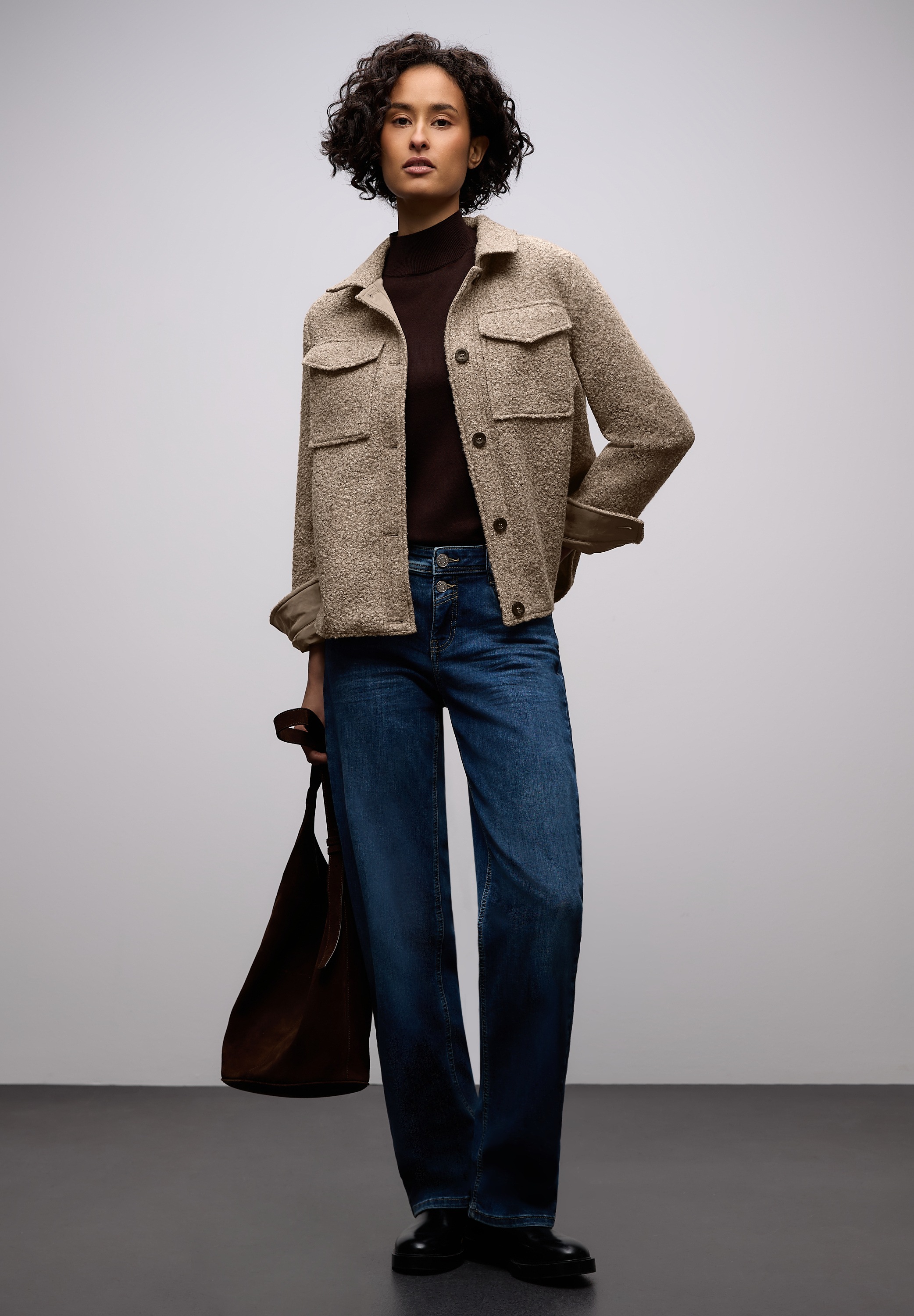 STREET ONE Blusenjacke ohne Kapuze Overshirt in Woll-Optik, mit Hemdkragen und Knopfleiste