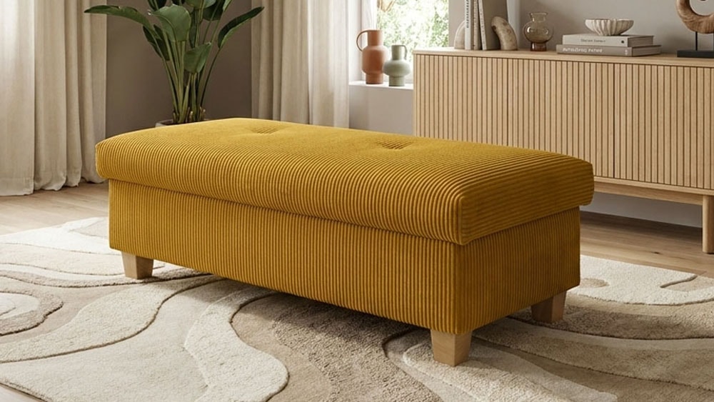 OTTO home Hocker "Eggery 131 cm, mit großem Staufach & bequem gepolstert" Polsterhocker Egedal mit Staufach, passend zum Sofa