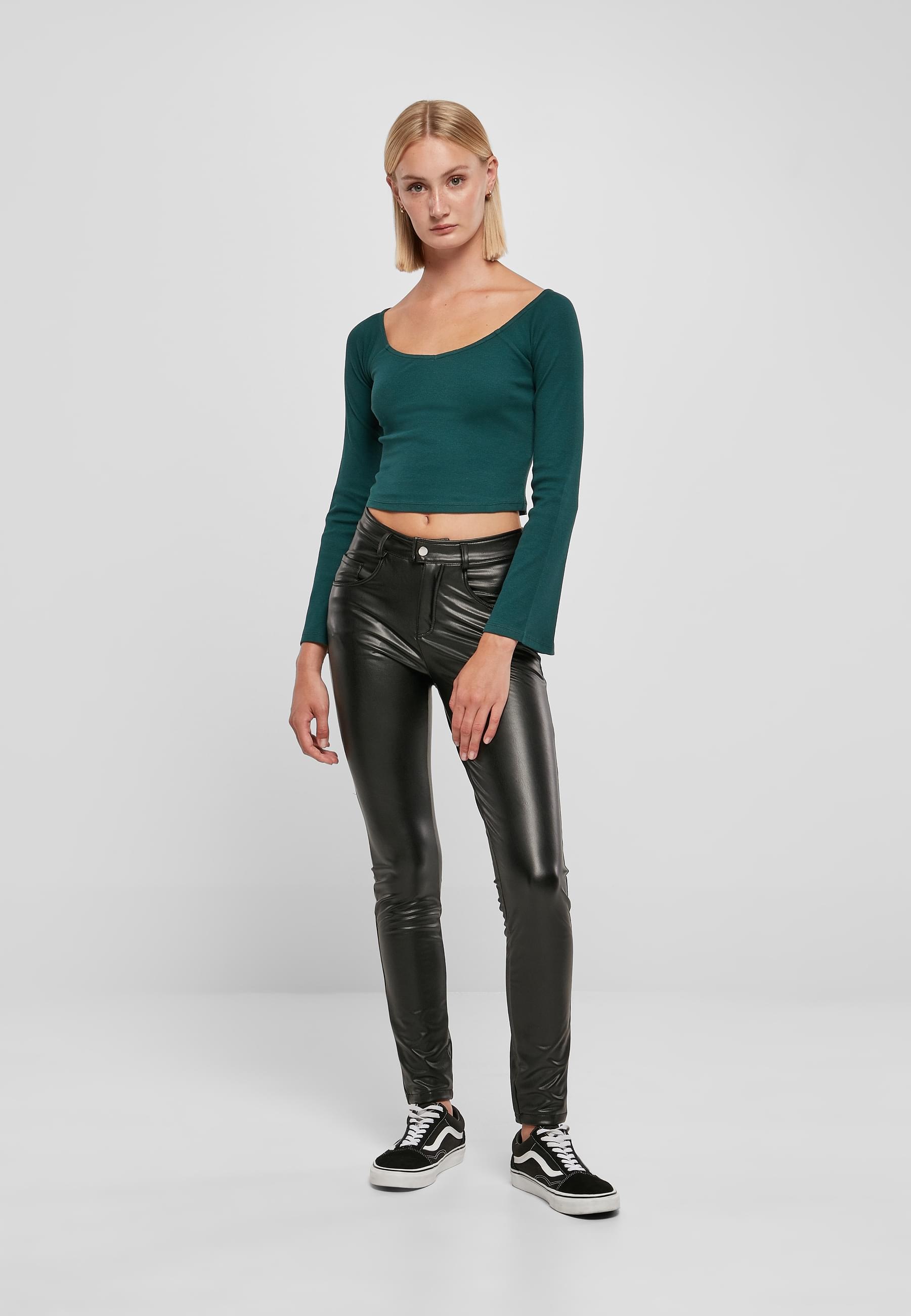 URBAN CLASSICS Langarmshirt »Urban Classics Damen Ladies Short Rib Wide V-Neck Longsleeve«, (1 tlg.)