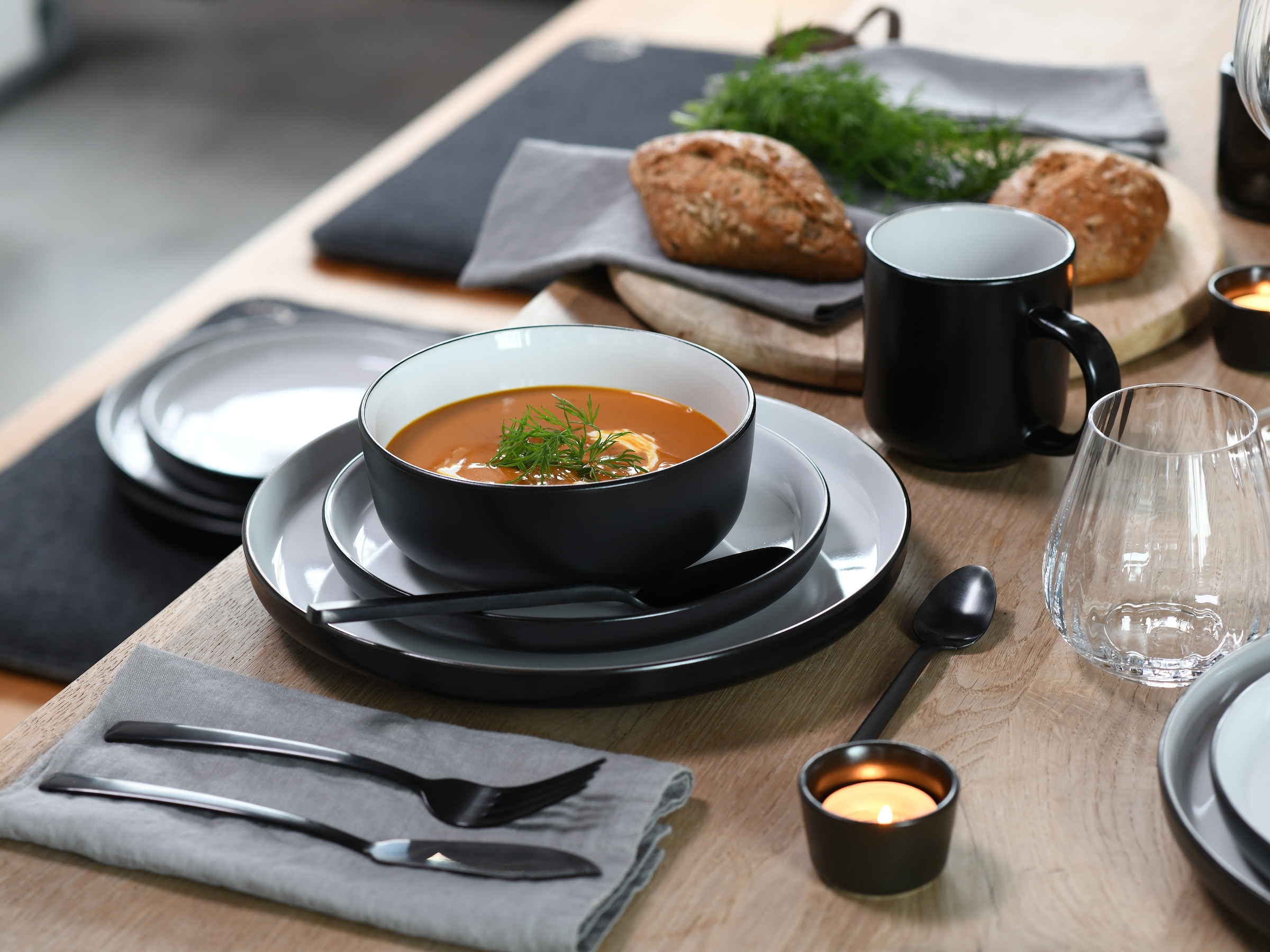 CreaTable Kombiservice »Nordic Cool Black, Kombi-Set 16-tlg«, (Set, 16 tlg.), Scandi-Style