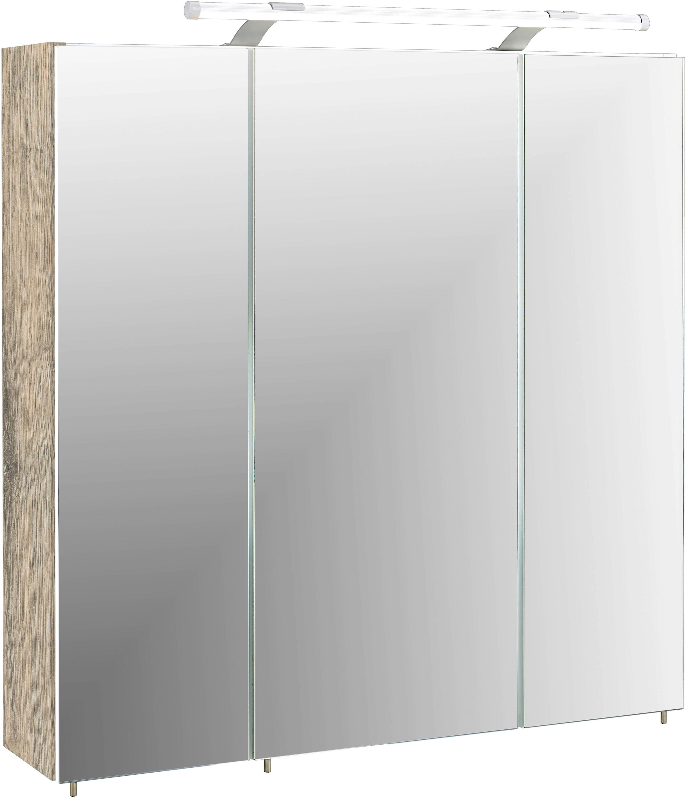 Schildmeyer Spiegelschrank »Dorina, mit höhenverstellbaren Glasböden«, Breite 70 cm, 3-türig, LED-Beleuchtung, Schalter-/Steckdosenbox