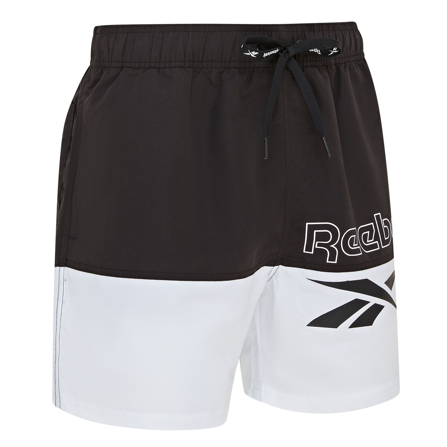 Badeshorts REEBOK "Rory", Herren, Gr. M, N-Gr, schwarz-weiß (schwarz, weiß), Web, Polyester, unifarben, Badehosen Badeshorts, mit Kordelzug und elastischem Bund, mit Logo, schnell trocknend 2