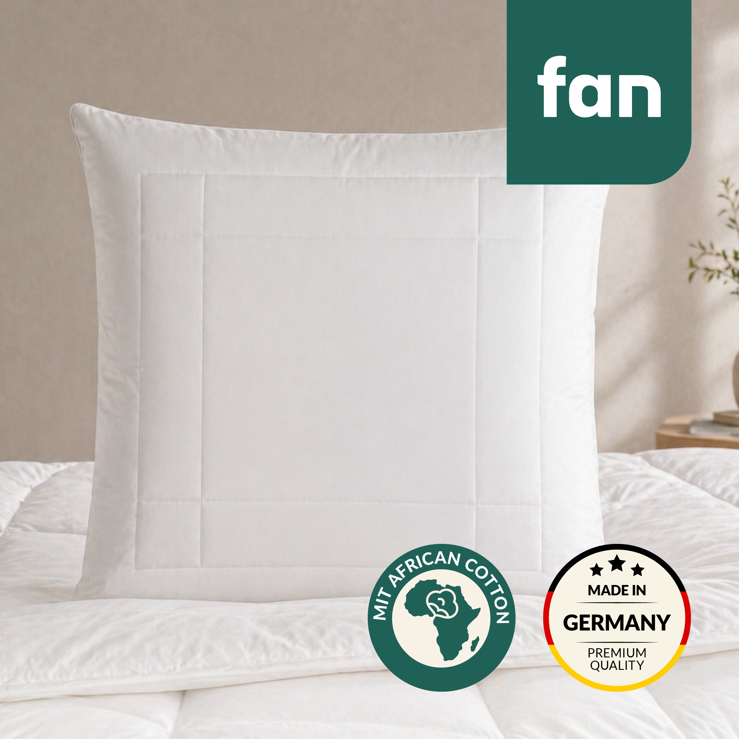 fan "African Cotton, 40x80 & 80x80 cm" Füllung: 60% Polyester / 40% Lyocell (Tencel) 1 Stk. tlg. Kopfkissen mit hochwertigem Baumwollbezug (KBA), Made in Germany
