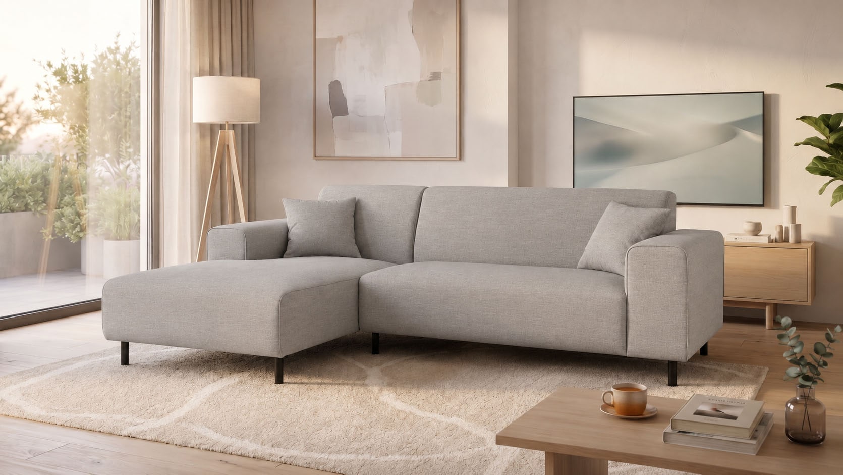 OTTO home Ecksofa "ARROS L-Form mit Wellenunterfederung, Maße B/T/H: 235/163/81 cm" incl. Zierkissen, mit Recamiere rechts/links bestellbar, auch in Cord