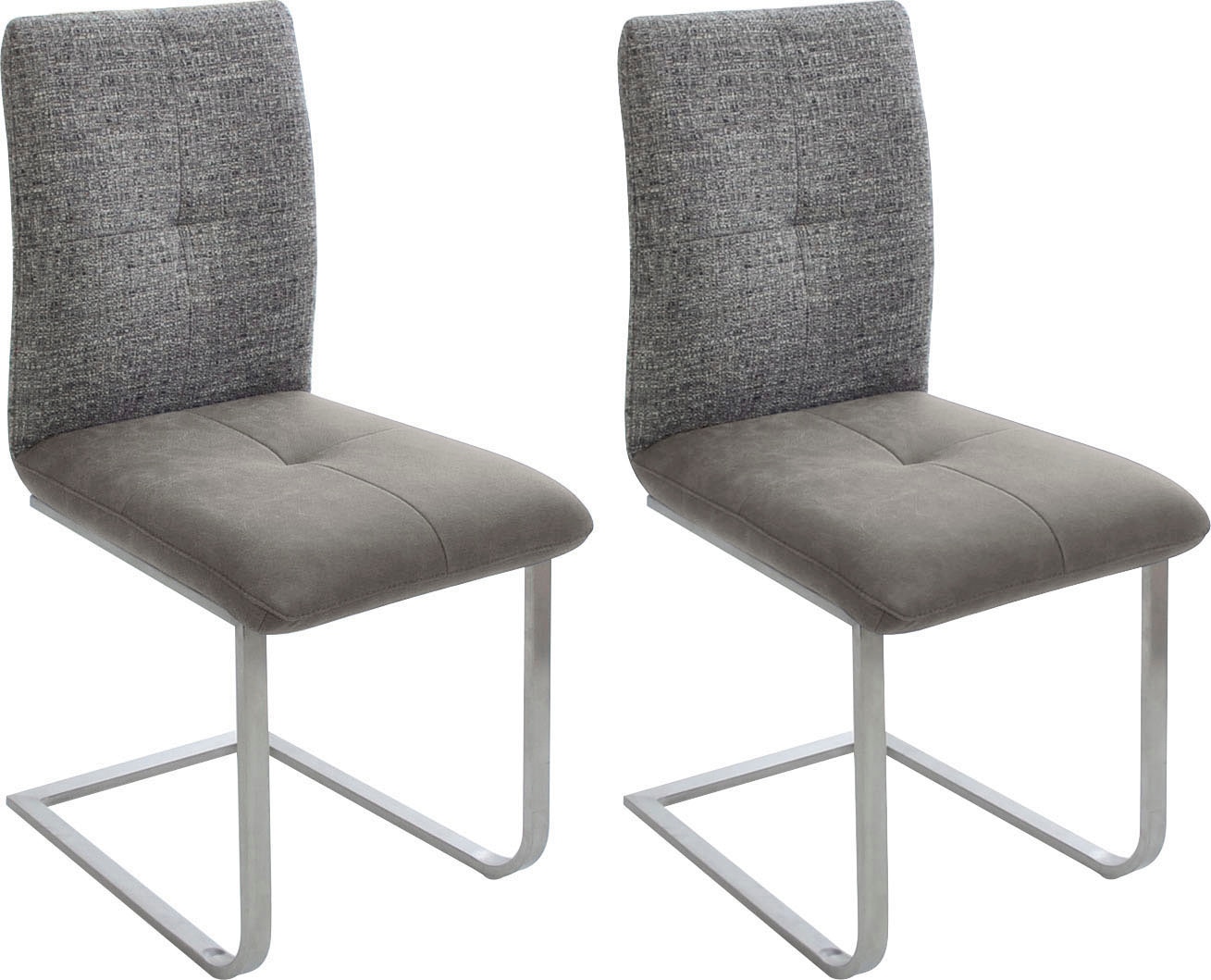 K+W Komfort & Wohnen Freischwinger "Giacomo II" (Set) 2 Stk.mit Metallgriff am Rücken, Sitz und Rücken gesteppt in Materialmix