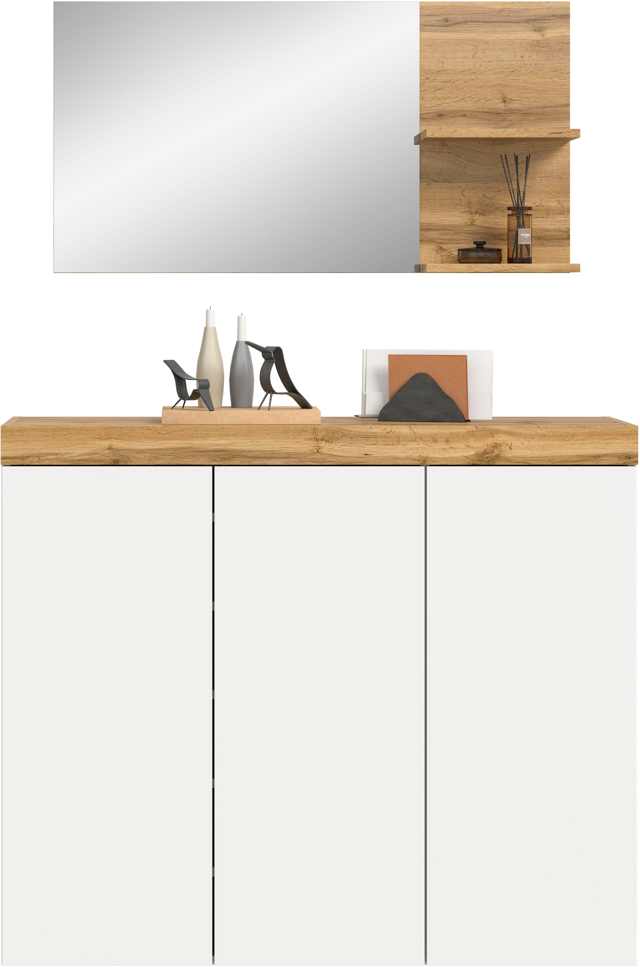 OTTO home Garderoben-Set »MAMBO, TOPSELLER!, 2-teilige Kombination, stehend & hängend montierbar« bestehend aus: Kommode, Spiegel, 2 Stk. tlg.