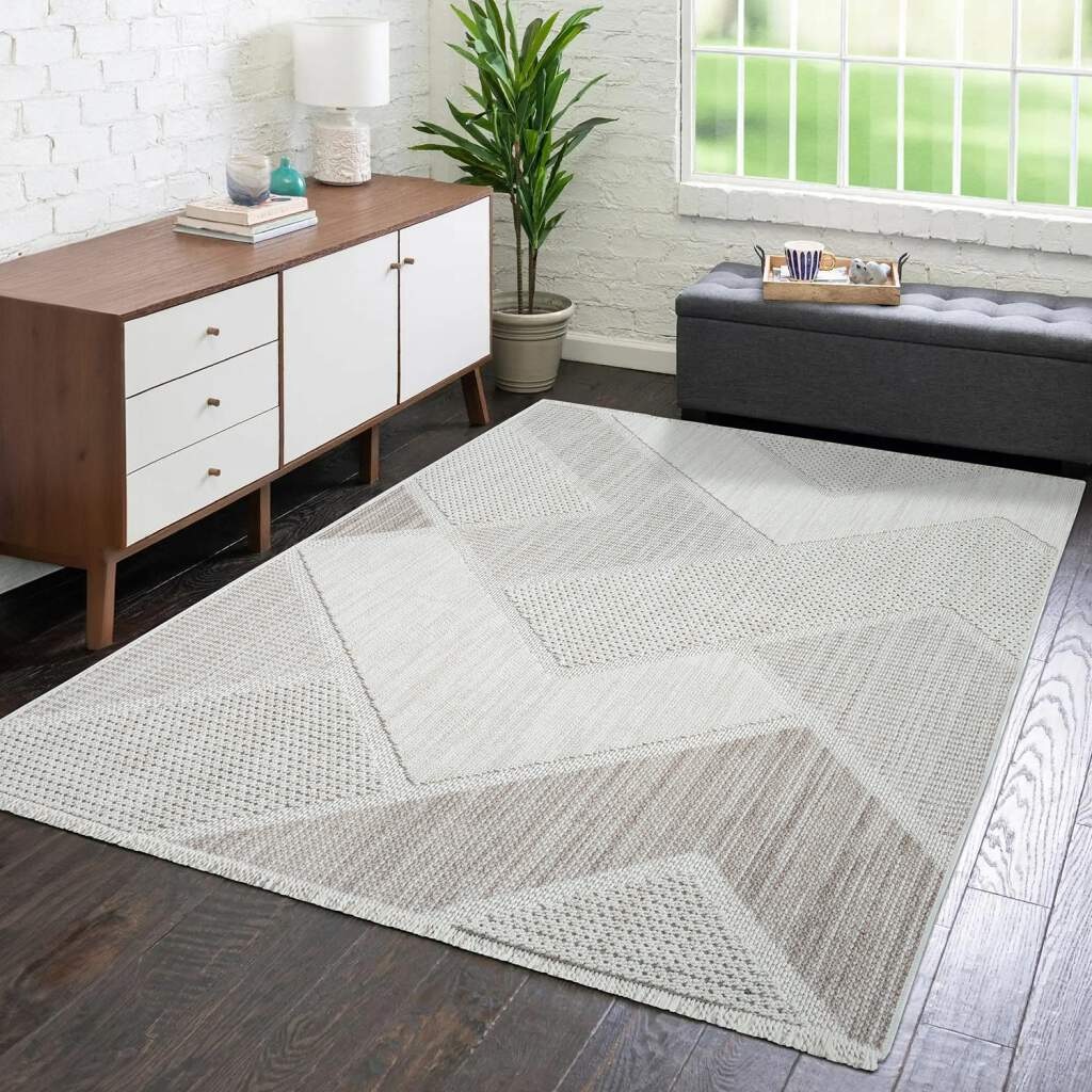 Carpet City Teppich »LINDO 8877«, rechteckig, Kurzflor, Hochtief-Muster/ 3D-Effekt, Fransen, Boho-Stil, Wohnzimmer