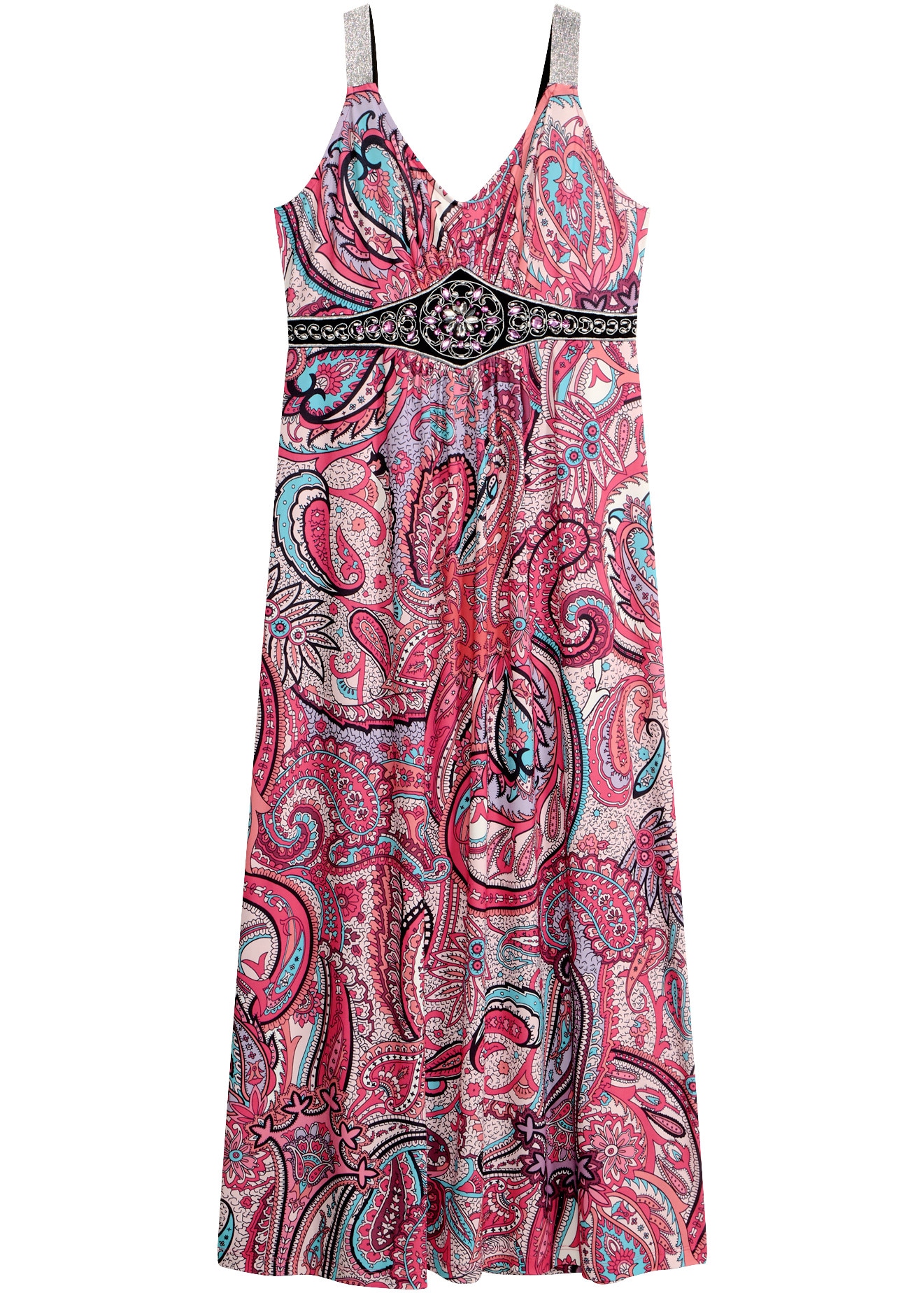 bonprix Maxikleid »Maxikleid mit Applikationen« ohne Ärmel, elastisches Material, schmale Passform