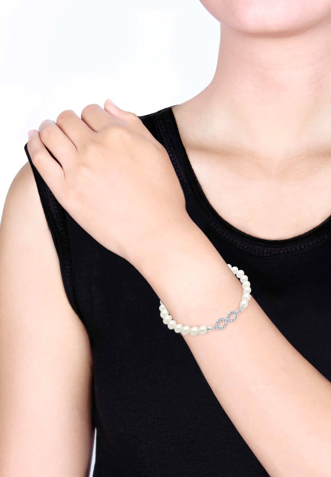 Elli Ohrring und Ketten Set »Schmuckset Set mit Infinity Symbol Muschelkernperlen Weiß 925 Sterling Silber« ()