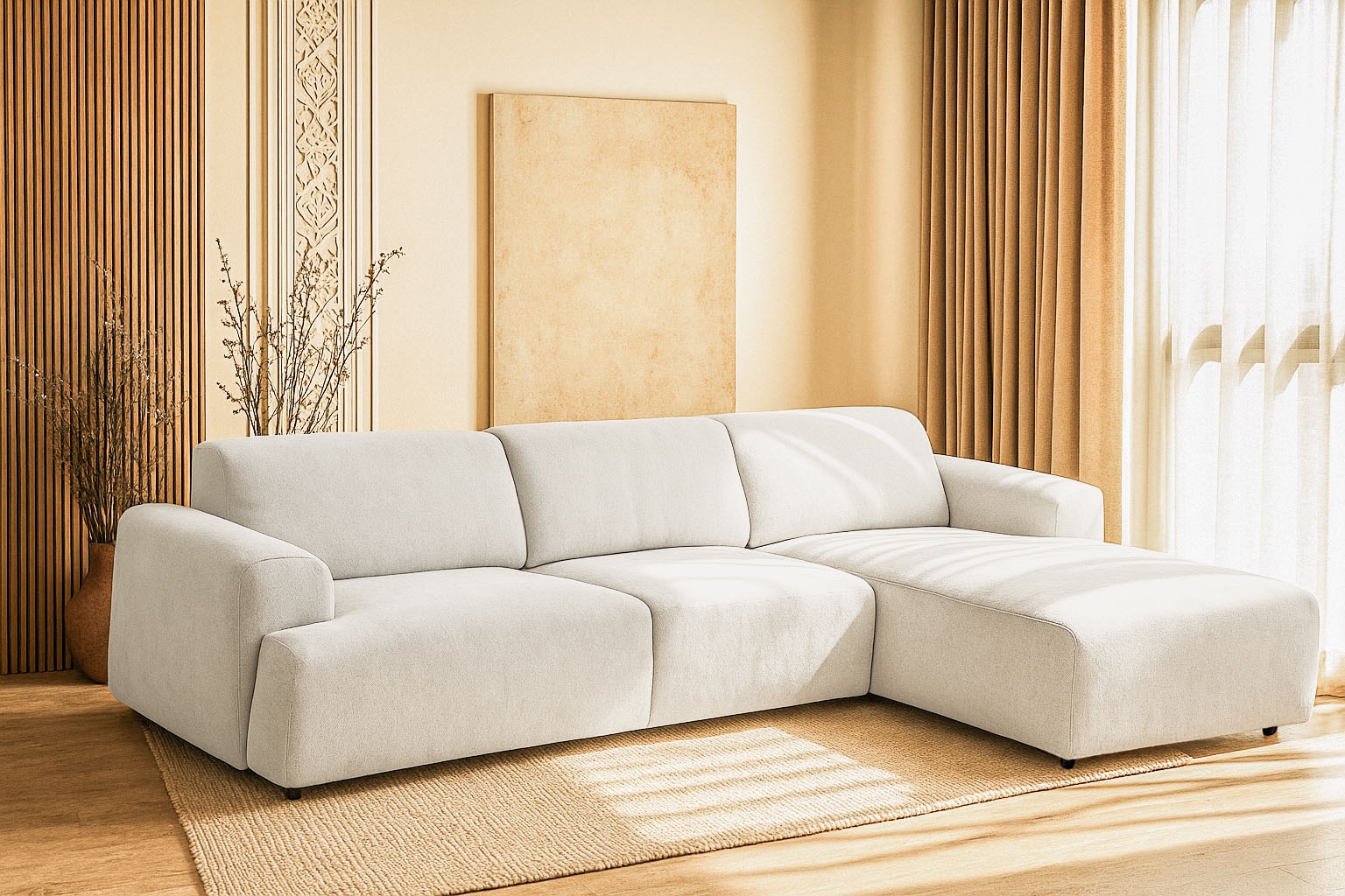 andas Ecksofa »Linkka, Breite 301 cm«, L-Form, in einem weichen Chenille-Stoff, mit Wellenunterfederung