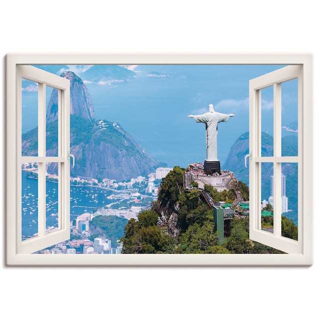 Artland Wandbild »Fensterblick Rio de Janeiro mit Cristo«, Gebäude, (1 St.),  als Alubild, Leinwandbild, Wandaufkleber oder Poster in versch. Größen  bestellen | BAUR