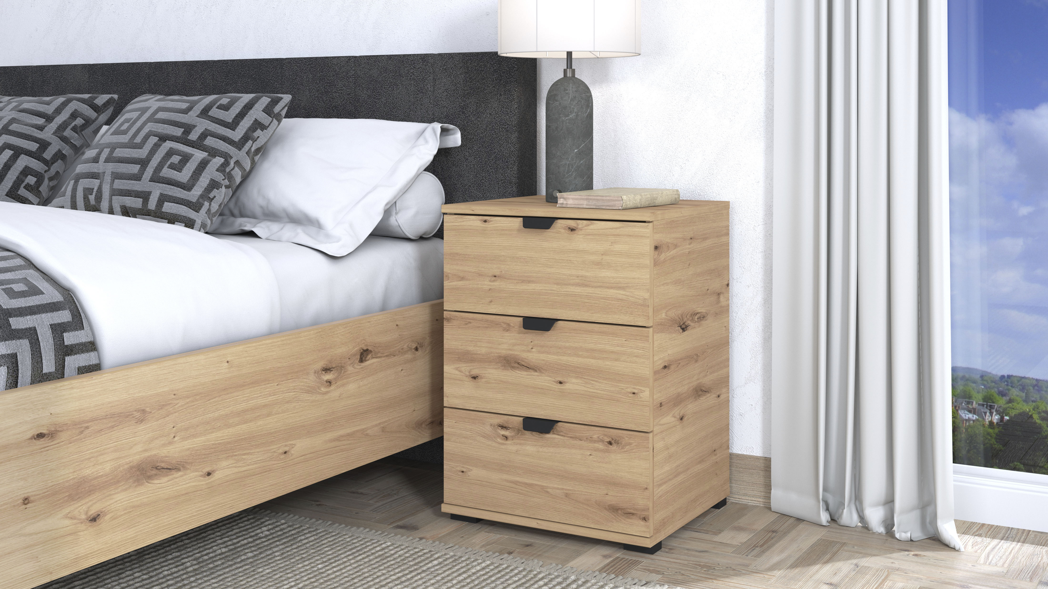 Home affaire Nachtkommode "Duero" mit 3 Schubkästen, Breite 45 cm
