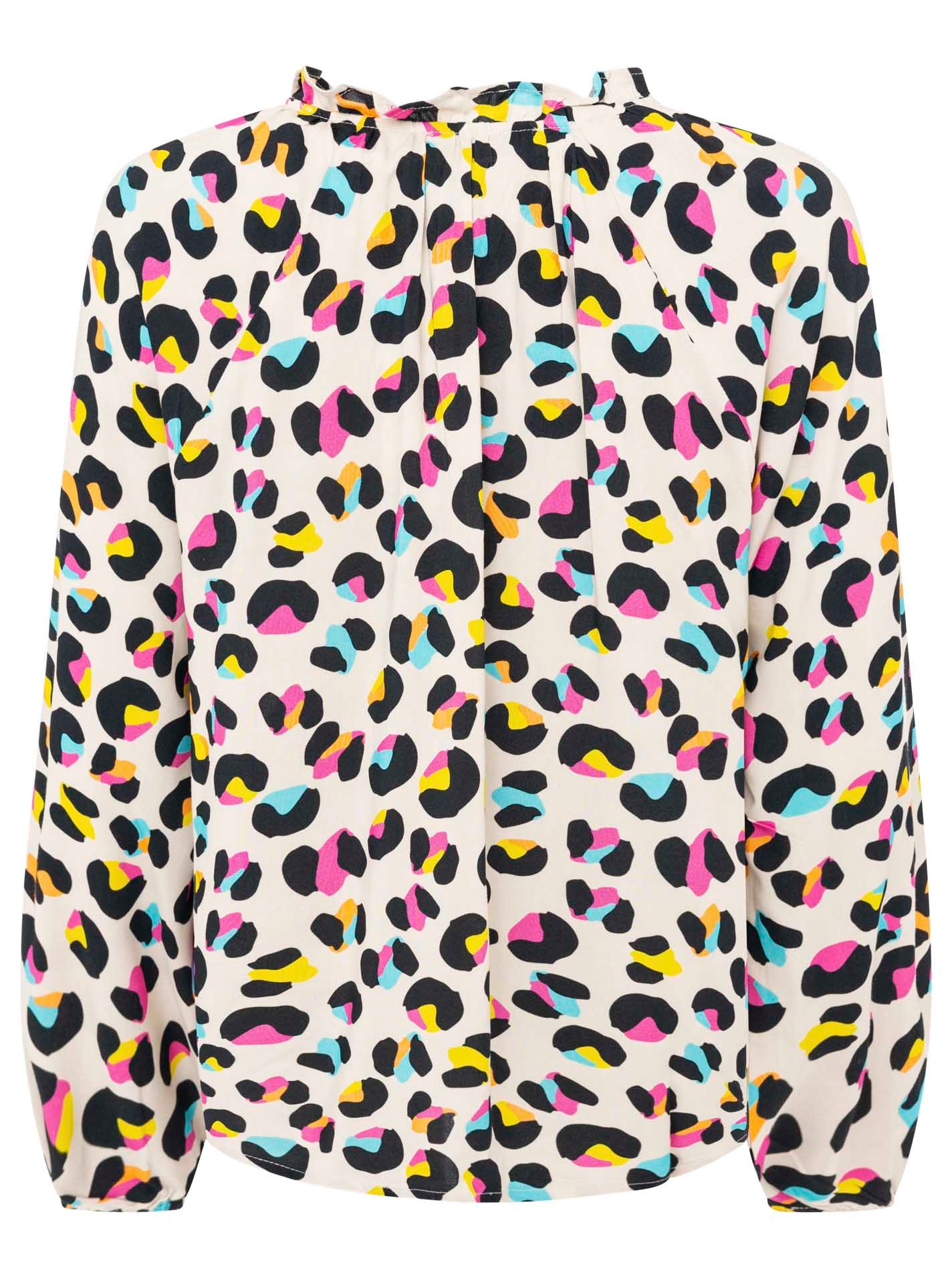 Zwillingsherz Schlupfbluse »"Crazy Leo"«, mit buntem Leomotiv, Bindeband mit pinken Tasseln