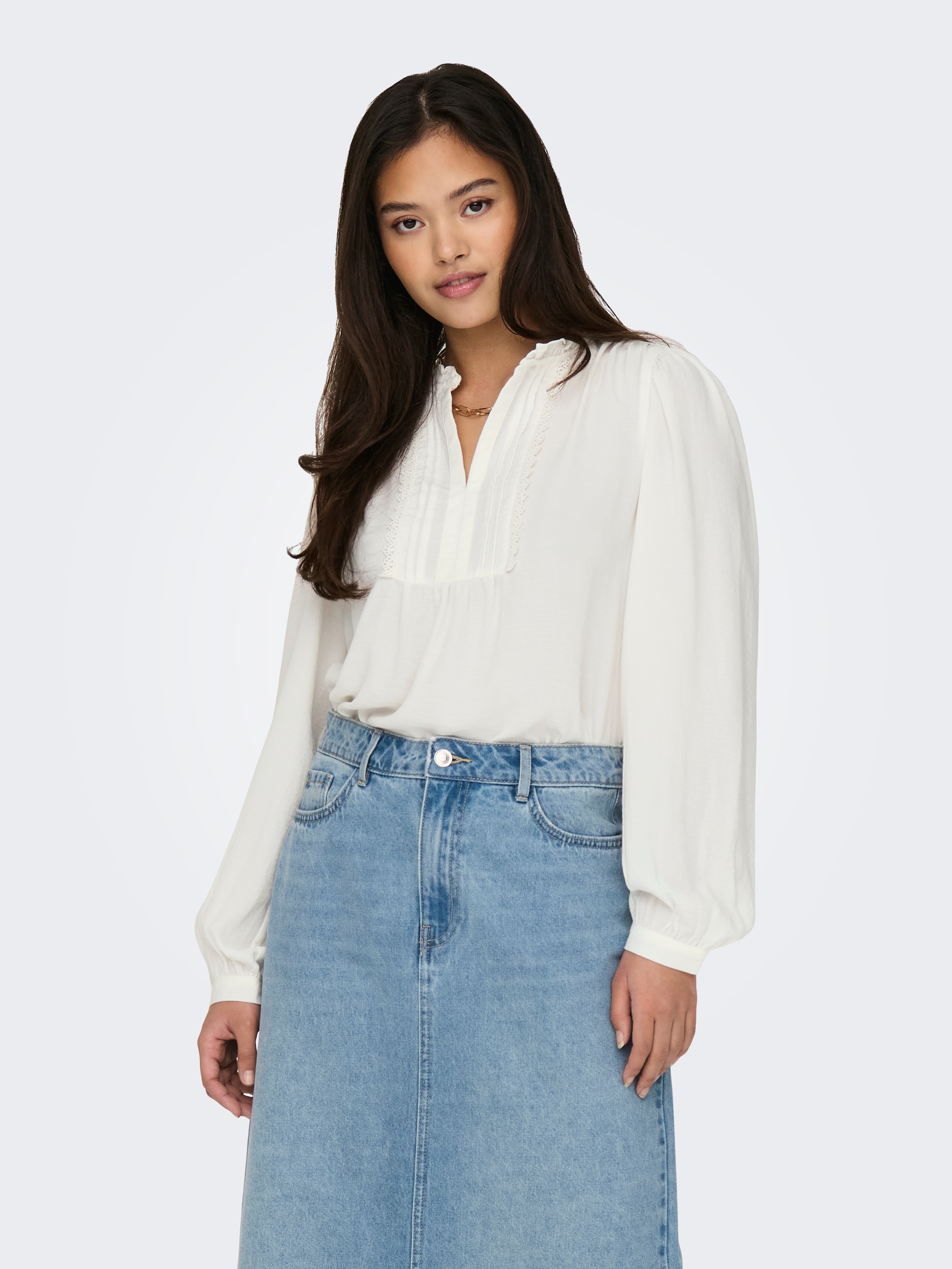 JDY Langarmbluse »JDYRACHEL LIFE L/S PINTUCK TOP WVN NOOS«, im romantischen Look mit Spitzenbordüre