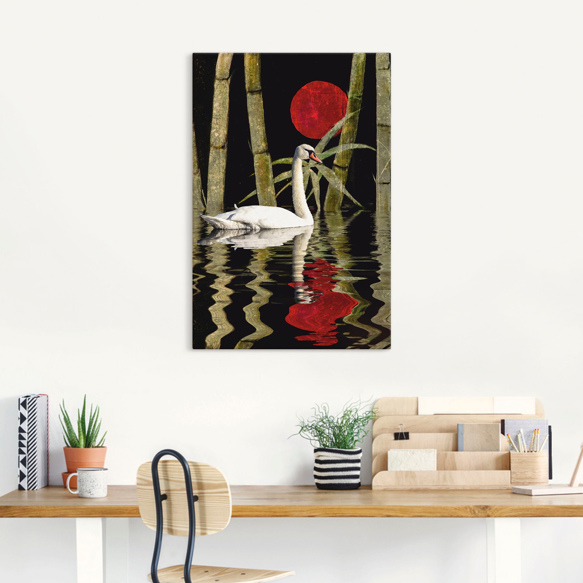 Artland Wandbild »Blutmond über dem Schwanensee«, Schwanen Bilder, (1 St.), als Leinwandbild, Wandaufkleber in verschied. Größen