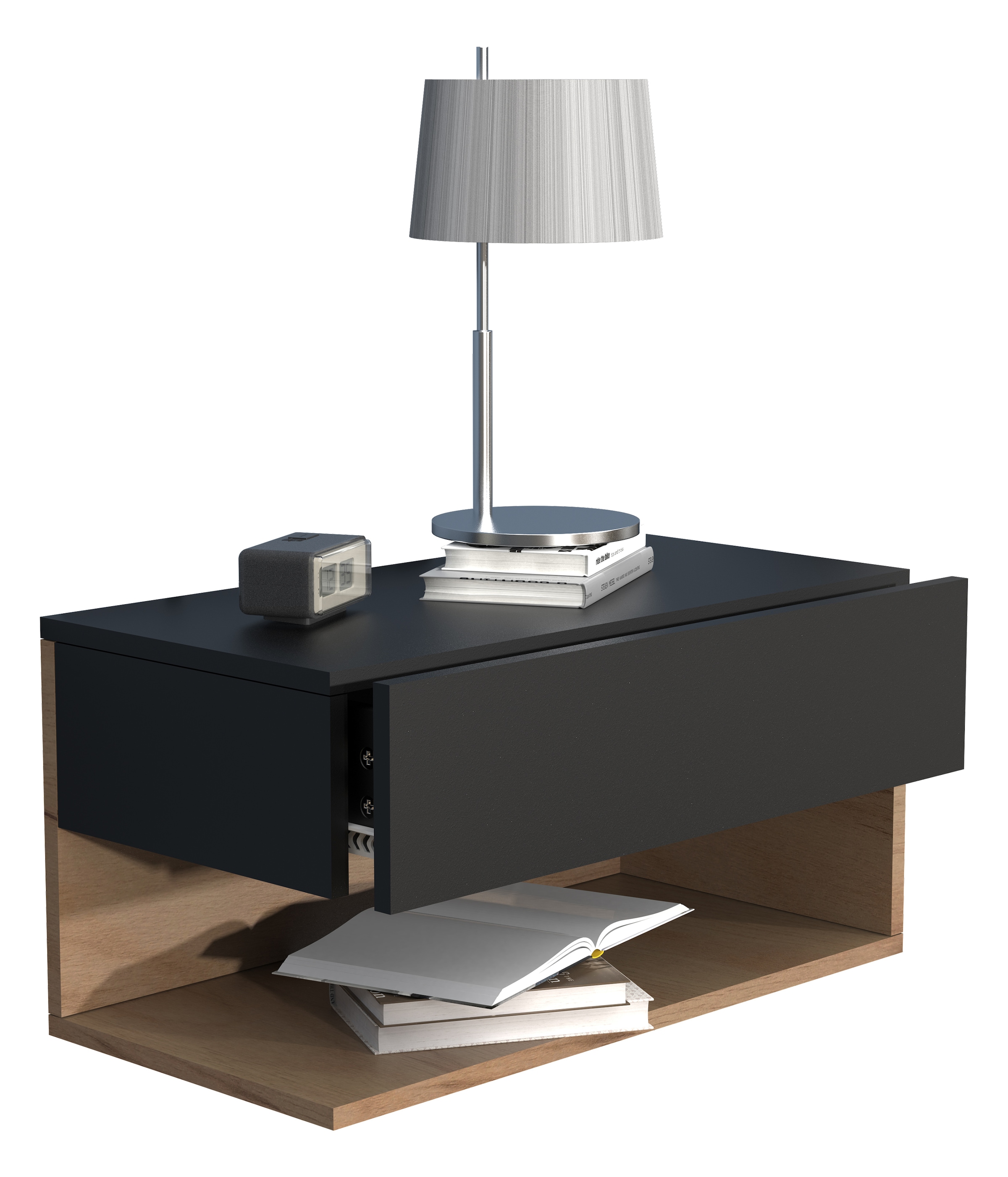 Nachttisch VCM, B:60cm T:32cm, braun, Schlafzimmer, Tische, "Wandschublade Wand Hänge Nachttisch Usal XL 60cm"
