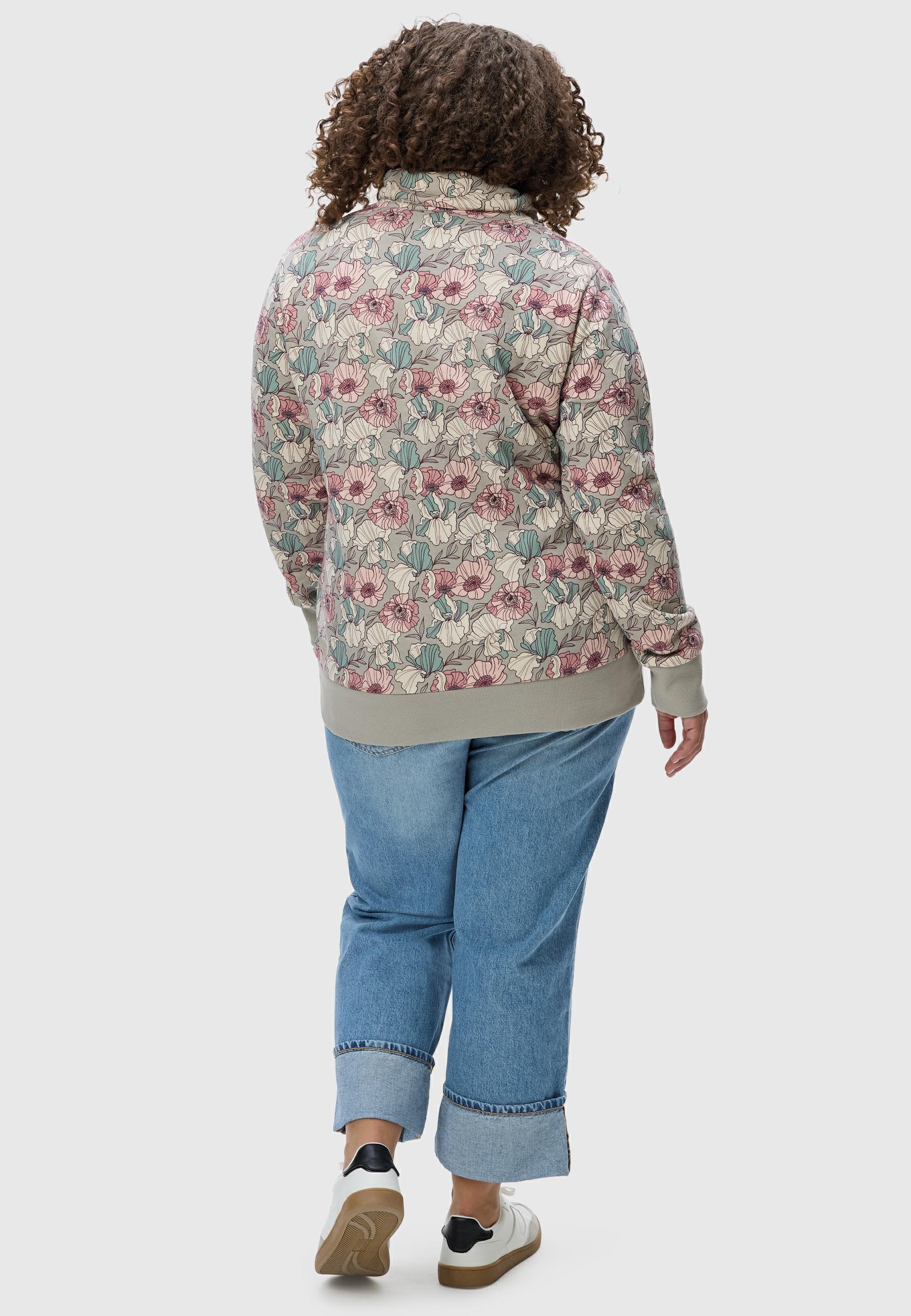 Ragwear Sweatjacke »Izolda Plus«, Nachhaltiger Zipper mit hohem Kragen und Blumenmuster