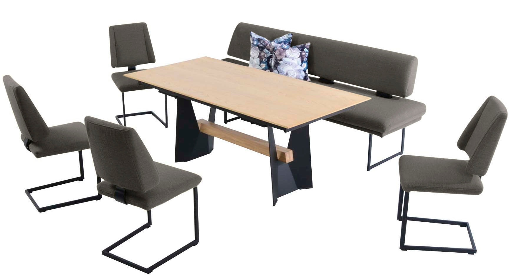 K+W Komfort & Wohnen Essgruppe "Longbeach" 6 Stk. tlg. Essgruppe in Spitzkissenoptik mit 4 Freischwingern, Gestell in Metall