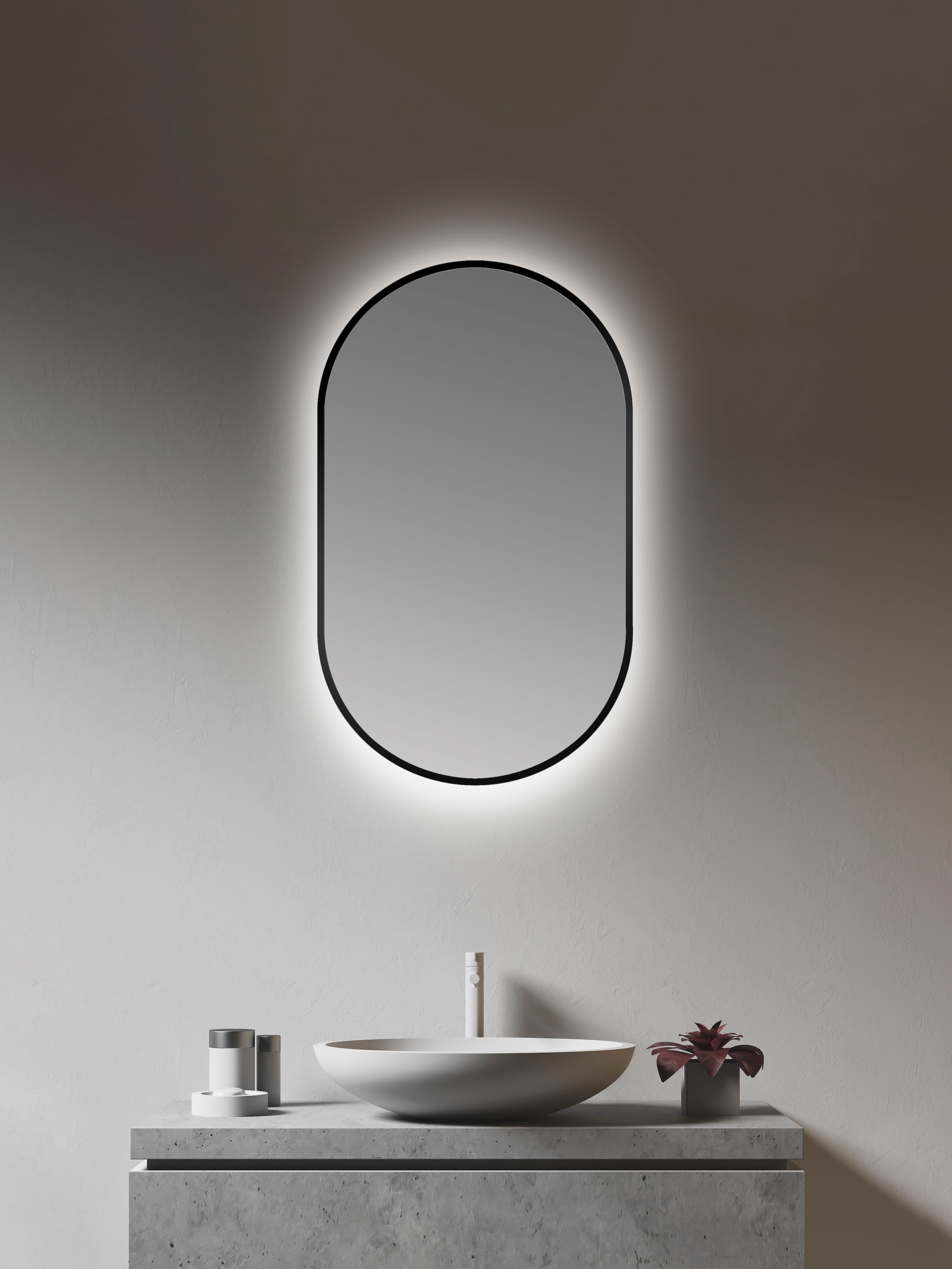 Talos Dekospiegel »LED Design Spiegel oval schwarz, 45x75 cm«, (1 St.), LED Beleuchtung