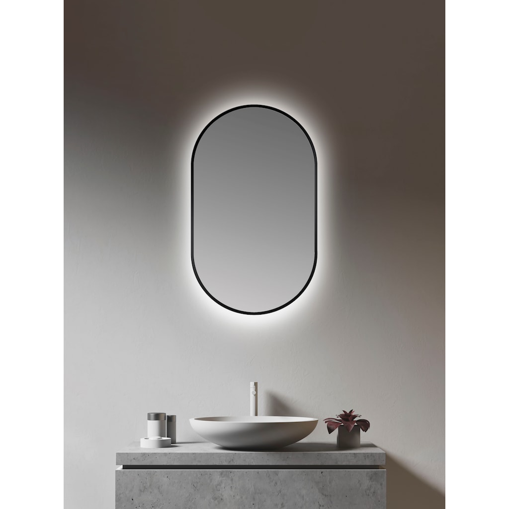 Talos Dekospiegel »LED Design Spiegel oval schwarz, 45x75 cm«, (1 St.), LED Beleuchtung