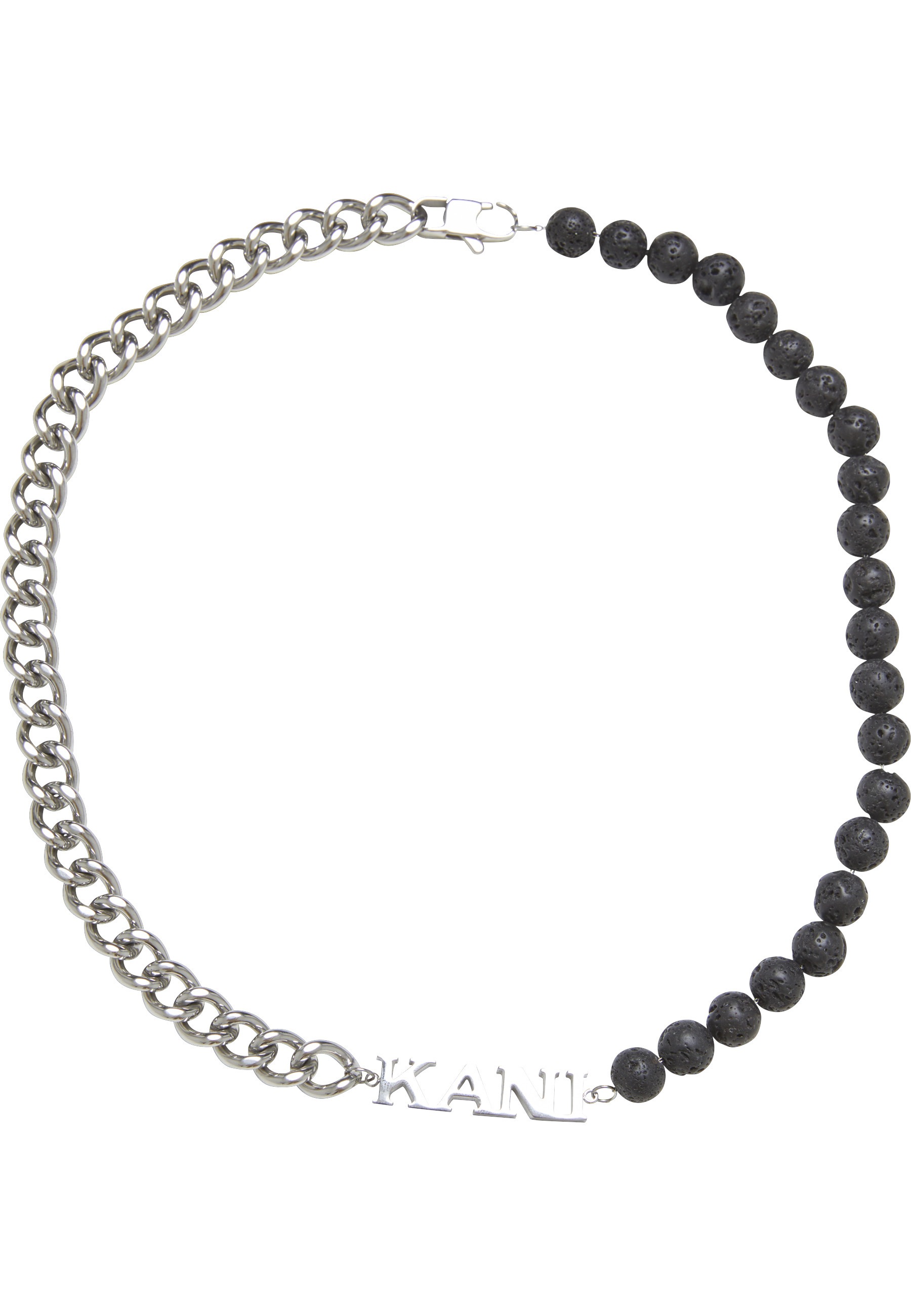 "Halsreif KARL KANI ""Karl Kani KK Retro Kani Lavapearl Necklace"", schwarz (silber, schwarz), Halsketten, Damen, onesize, Stahl"