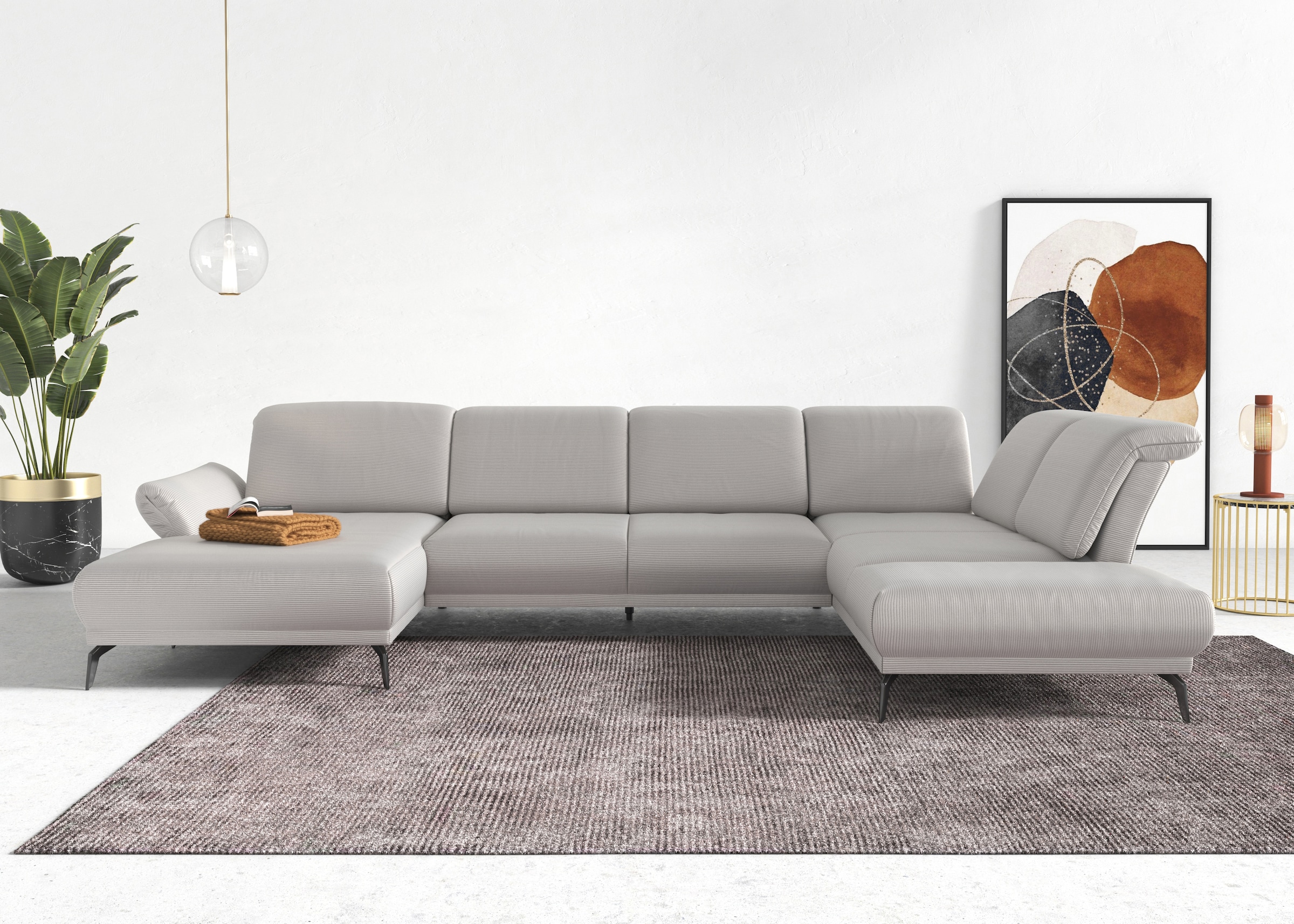 INOSIGN Wohnlandschaft »Coco U-Form«, Sitztiefen-, Arm- und Kopfteilverstellung, Cord-Bezug, Fußhöhe 15 cm