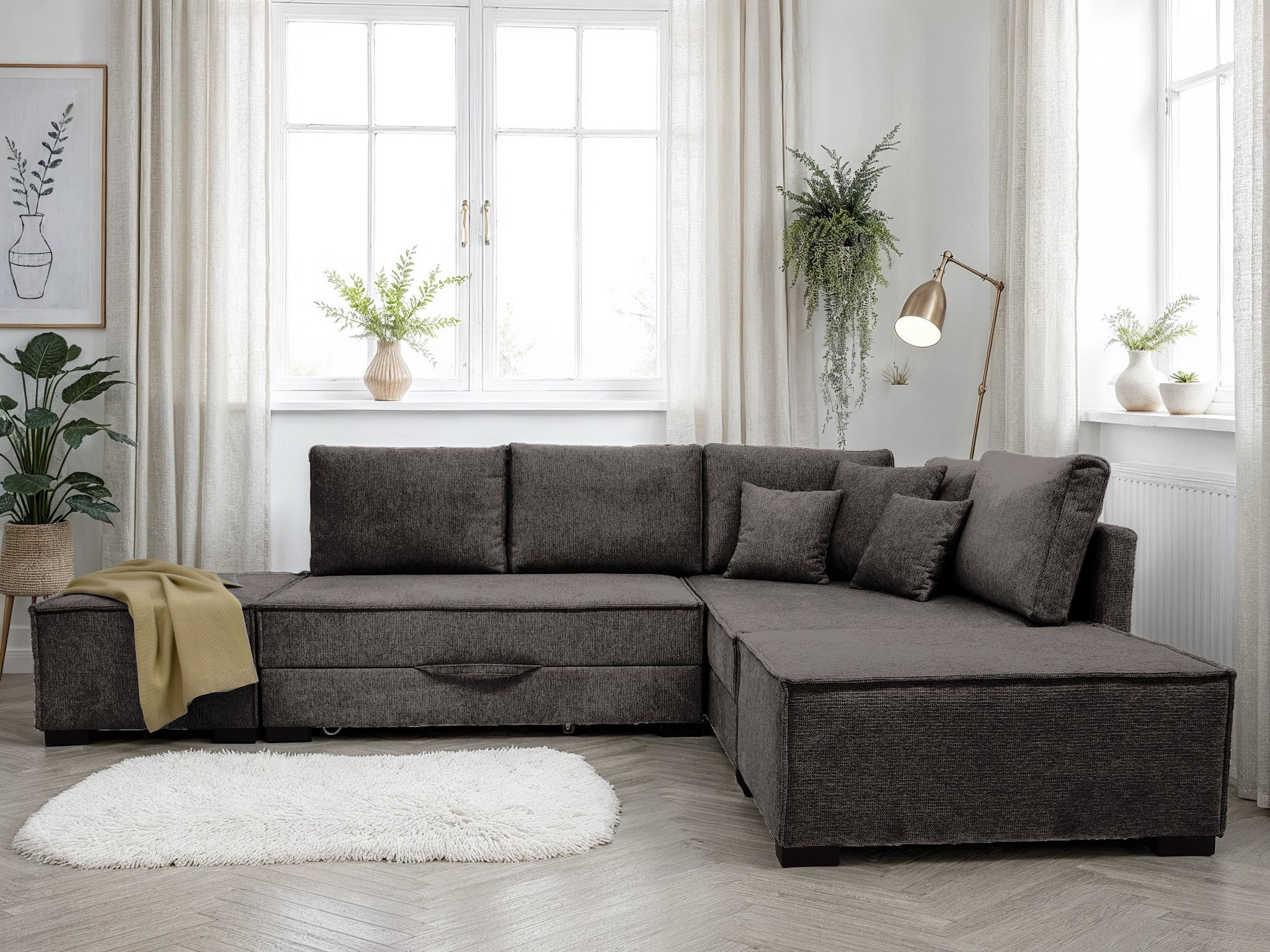 Home affaire "Night & Day L-Form, B: 316 cm mit Dauer-Schlaffunktion 180x200 cm" Set: Sofa & Hocker, Schlaffunktion, Bettkasten & Kissen, Boxspringbett