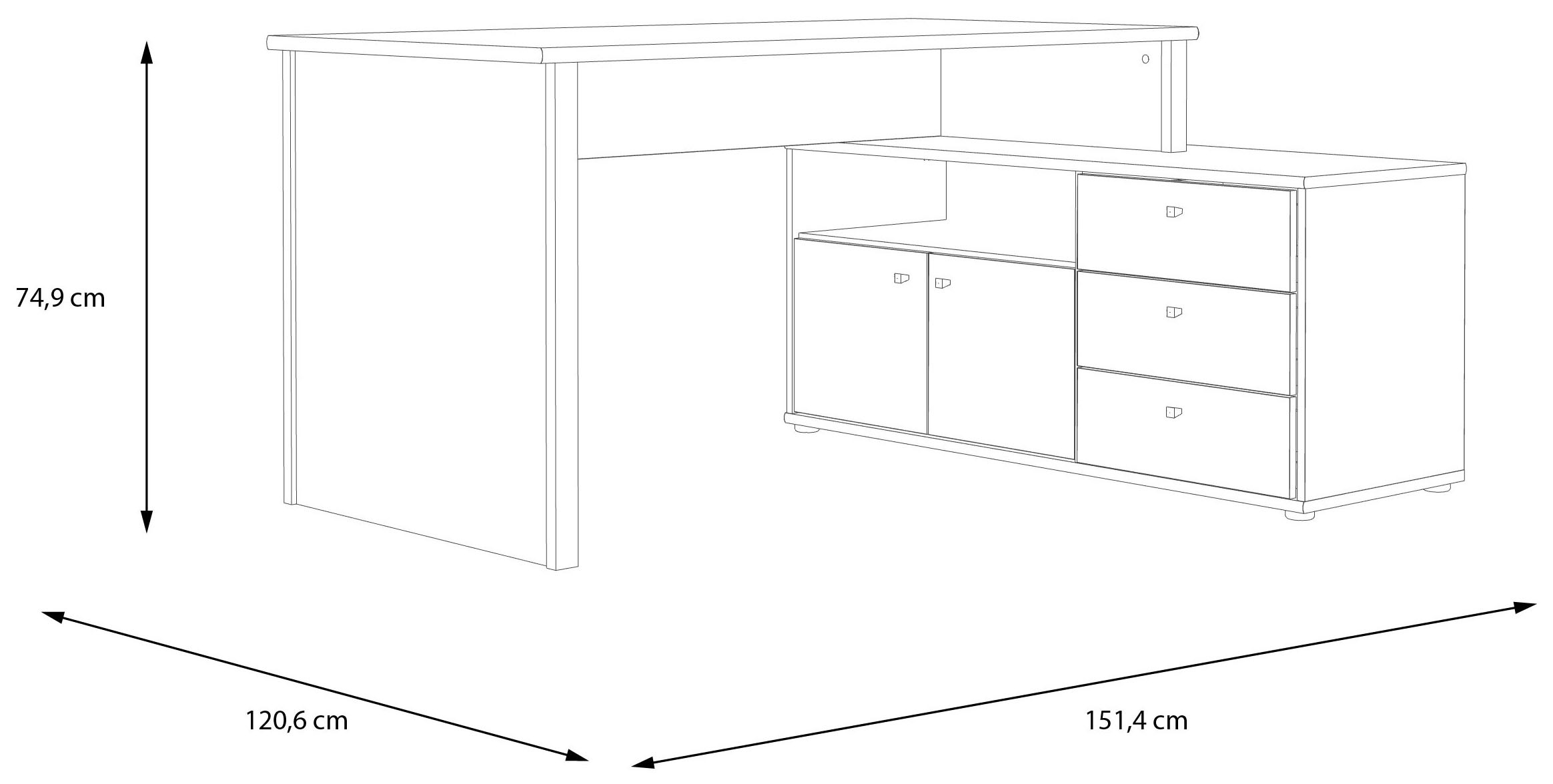 FORTE Eckschreibtisch »Tempra«, viel Stauraum, Breite 151 cm