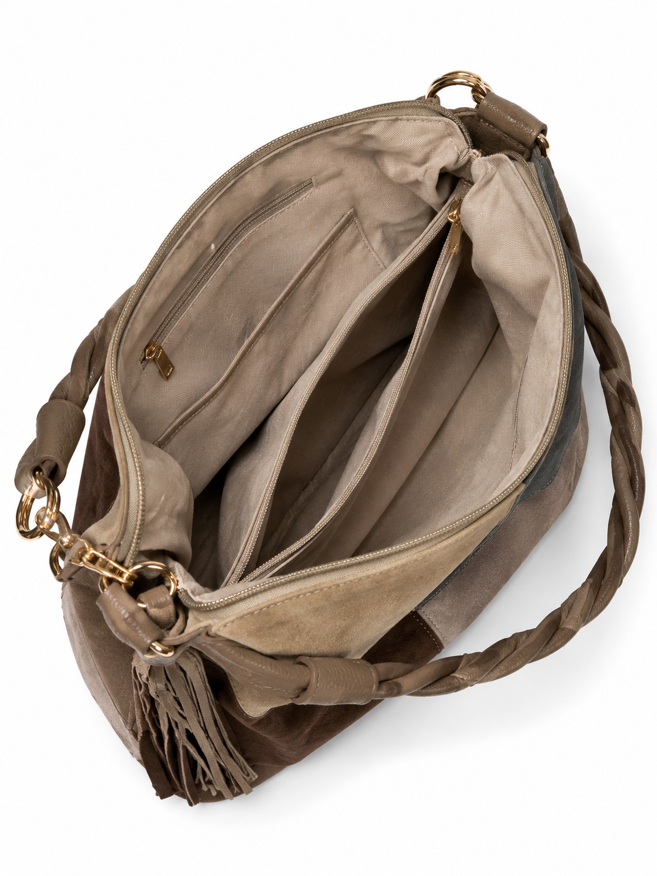 COLLEZIONE ALESSANDRO Schultertasche »Patchwork« Patchwork-Optik aus softem Velourimitat