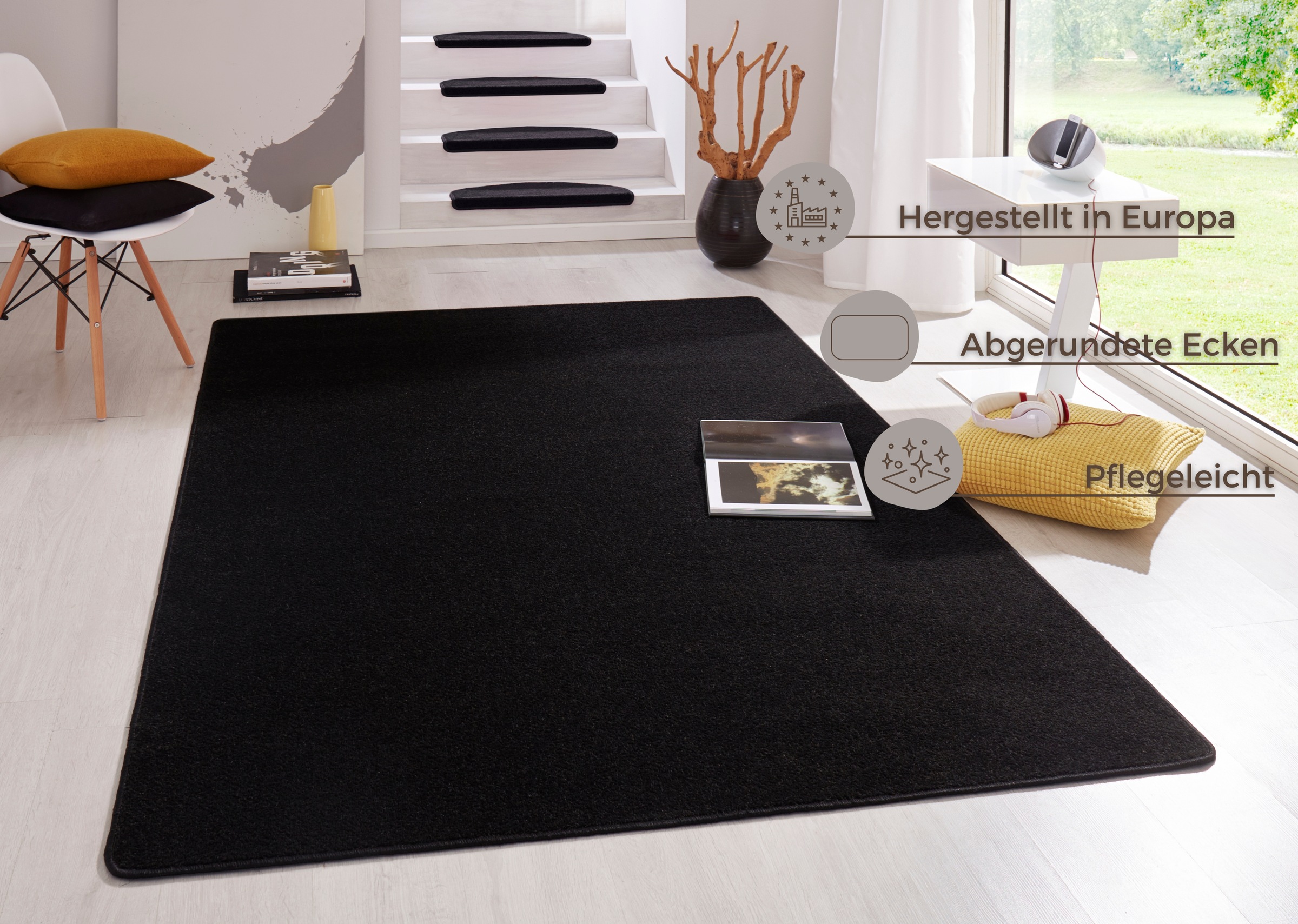 Teppich HANSE HOME "Fancy" Gr. 6, schwarz, B:200cm H:7mm L:280cm, Kunstfaser, Teppiche, Teppich, Kurzflor, Läufer, uni, gekettelt, Wohnzimmer, Schlafzimmer, Esszimmer 2