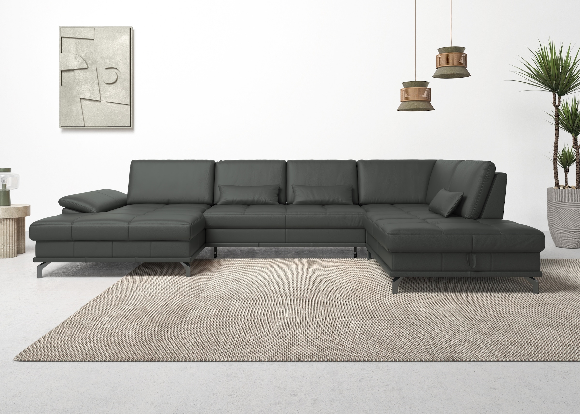 Places of Style Wohnlandschaft »Costello U-Form, mit Sitztiefenverstellung, Armteilverstellung und«, 3 Nierenkissen, optional Bettfunktion und Bettkasten