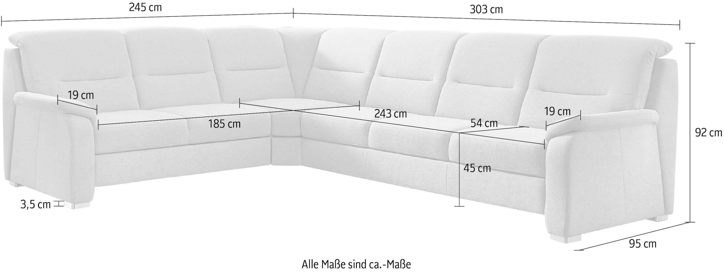 Die PlanBar Ecksofa »PP-HS10002« wahlweise mit Kopfteilverstellung, Bettfunktion und Stauraum