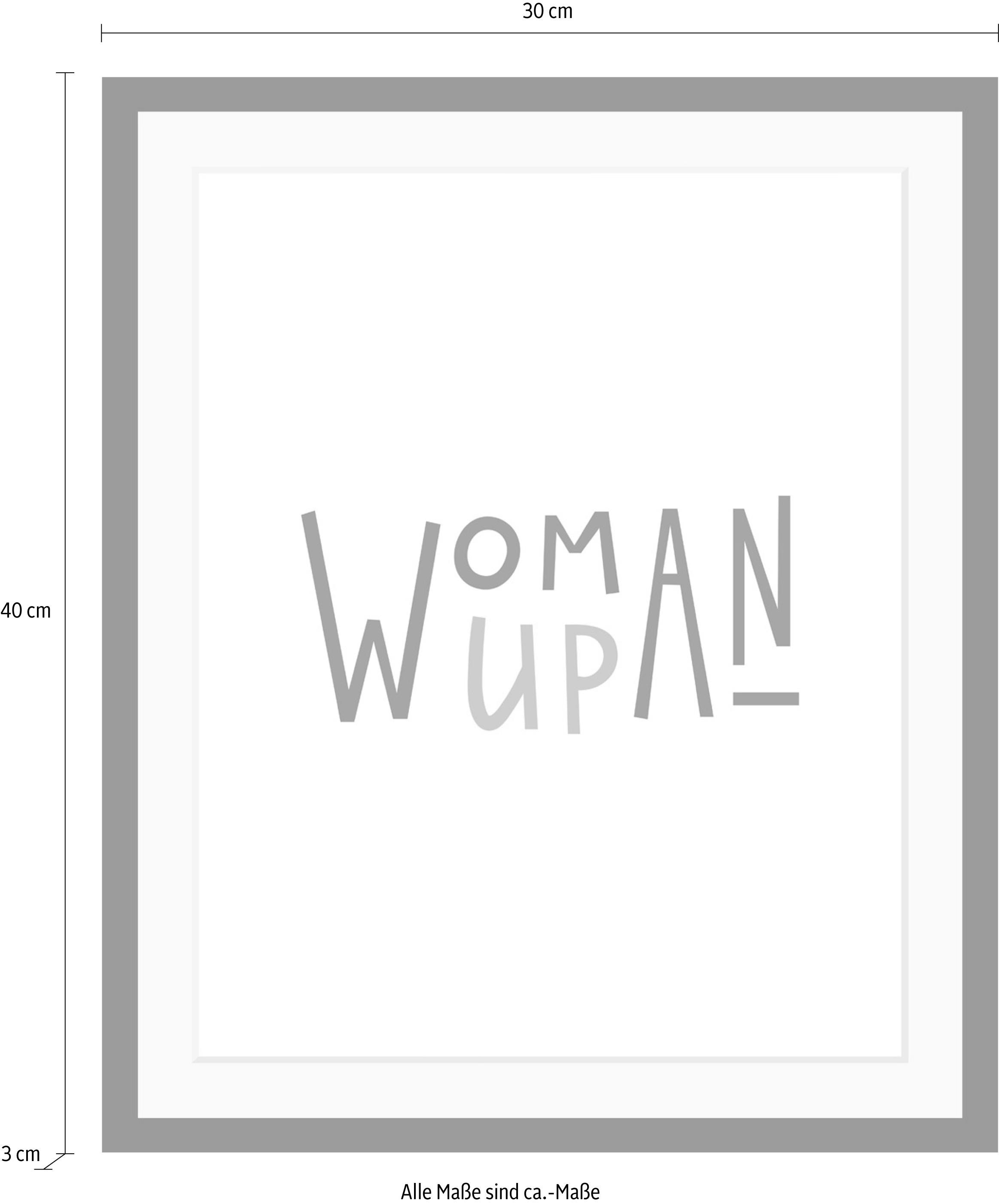 queence Bild »Woman« Fashion | Frau | Motivationsbilder | Schriftzug | Schwarz-Weiß HD Premium Poster-Druck inkl. Holzrahmen