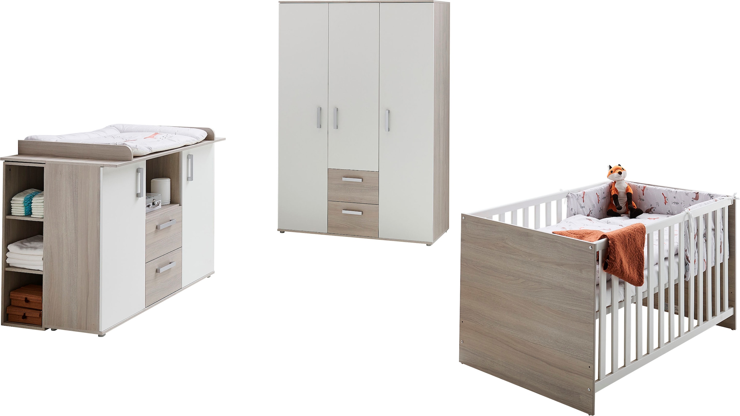 Babyzimmer-Komplettset »Geert«, (Set, 4 tlg., Kinderbett, Regal, Schrank,...