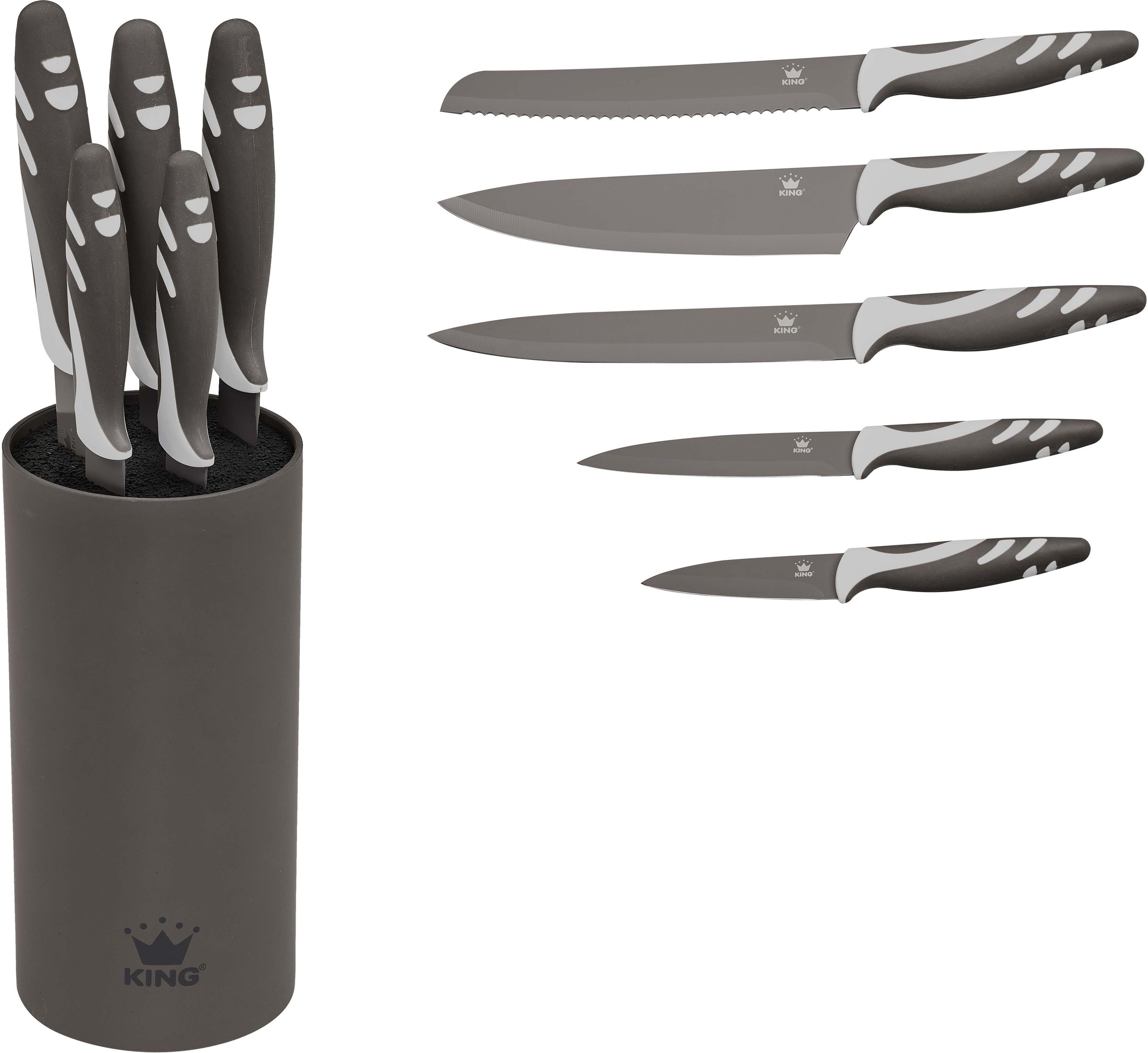 KING Topf-Set »Shine Grey«, Aluminiumguss, (Set, 8 tlg., 1x Schmortopf 24 cm, 1x Bratpfanne 28 cm, Messerblock mit Messer), Induktion