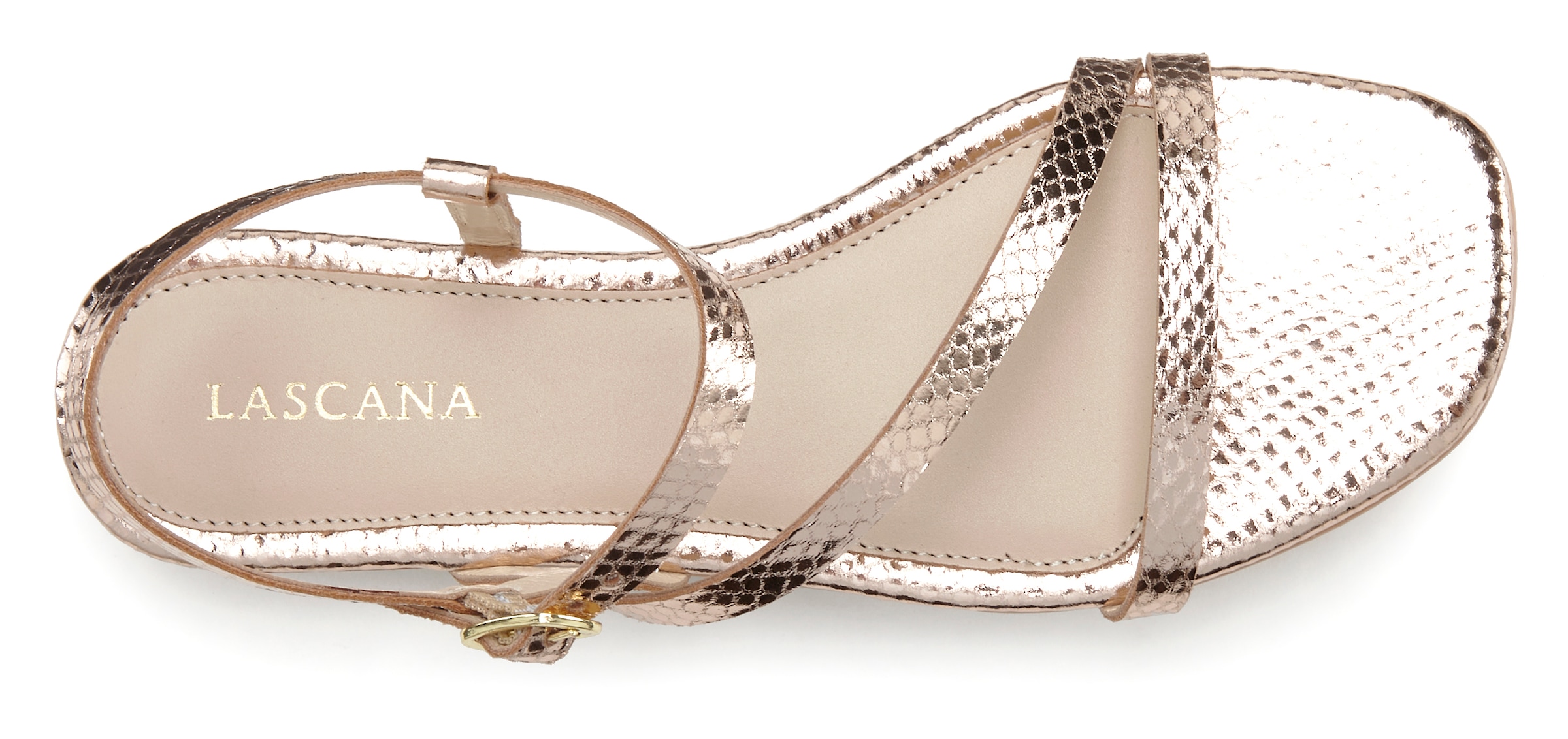 LASCANA Sandale »Sommerschuh«, Sandalette, Sommerschuh aus Leder mit modischer Metallic-Optik