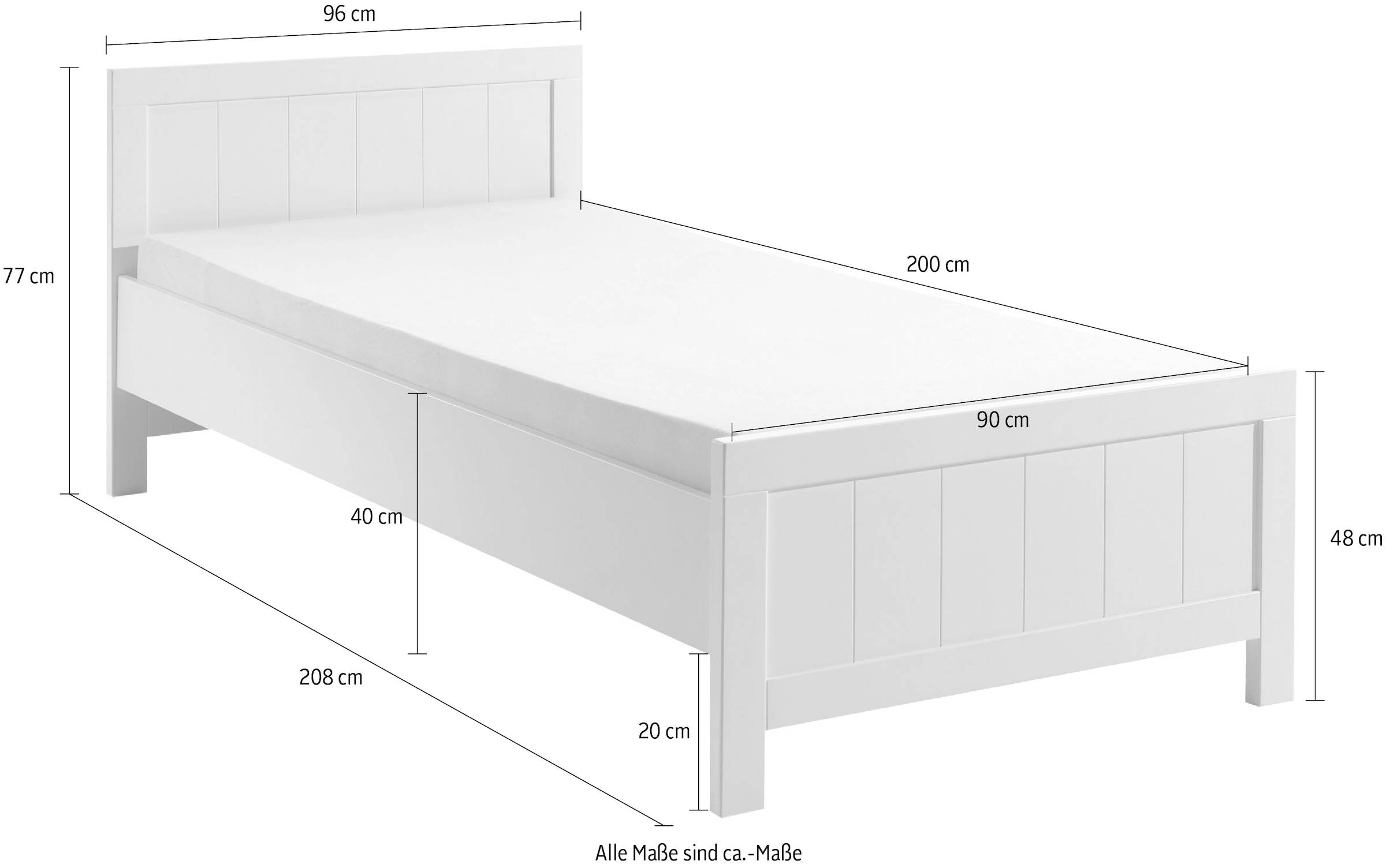 Vipack Einzelbett, (Made in Europe), Einzelbett in Landaus Optik mit Liegefläche 90 x 200 cm, Weiß lackiert