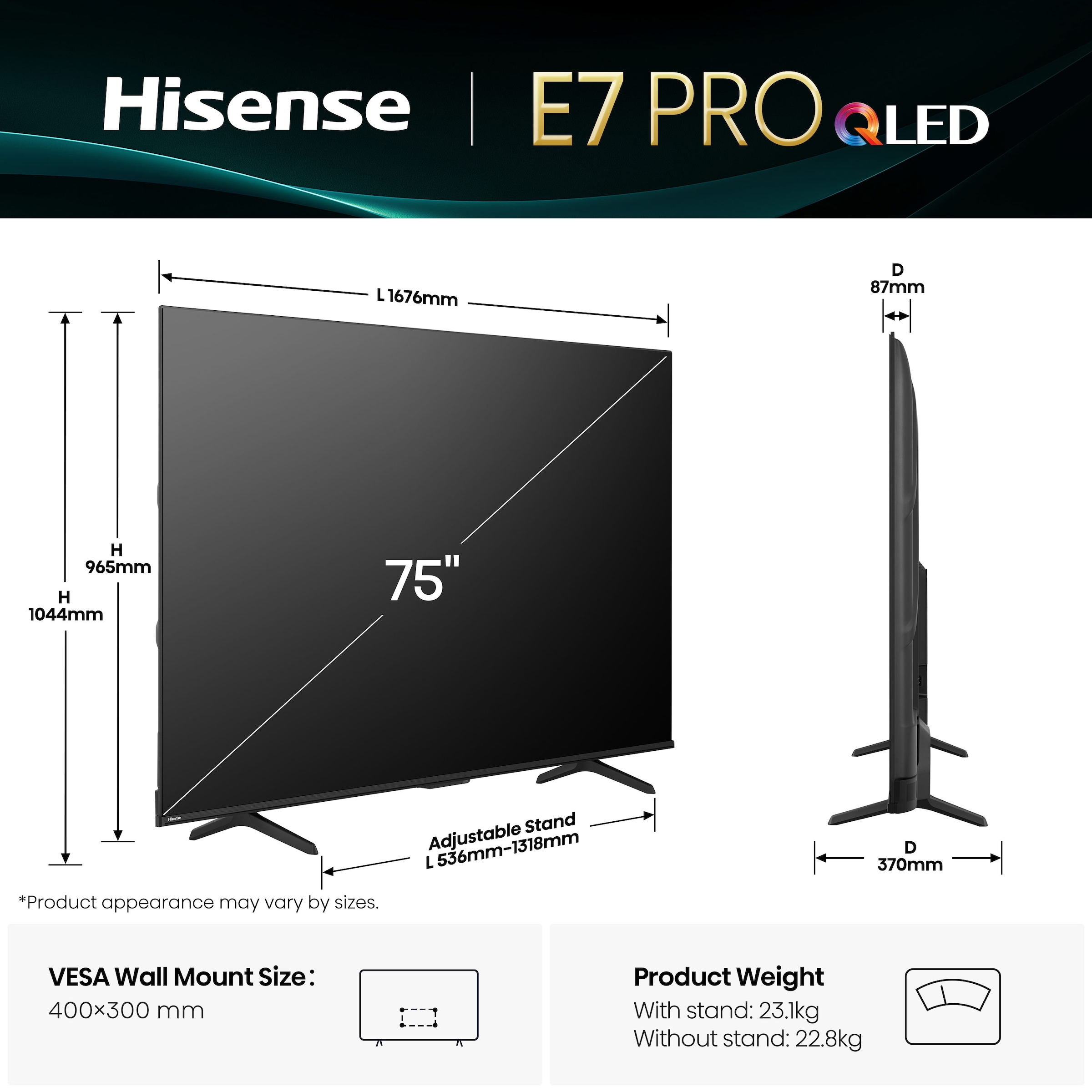 Hisense QLED-Fernseher »75E77Q PRO«, 4K Ultra HD, Smart-TV, 4K UHD QLED