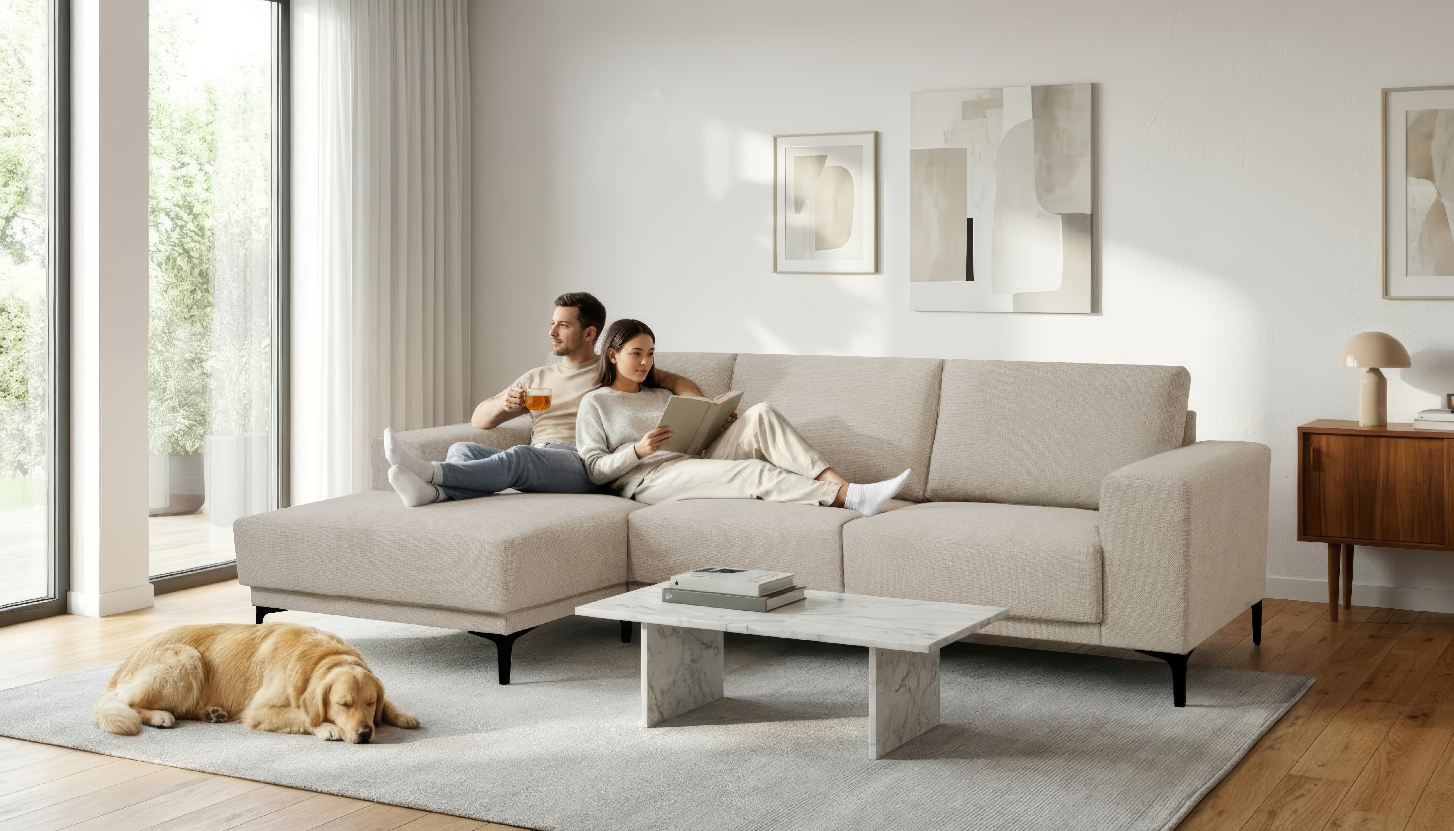 OTTO home Ecksofa "Xander, L-Form" Breite 280 cm, Soft-Touch Chenille, schwarze Metallfüße