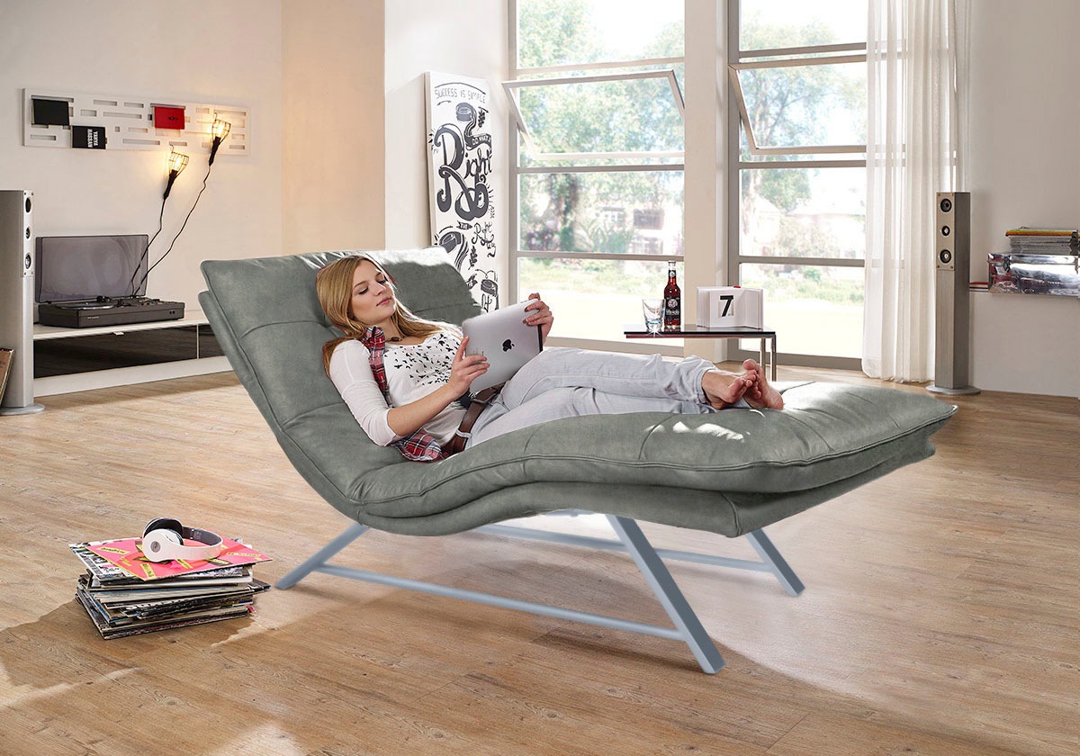 Relaxliege W.SCHILLIG "daily dreams", grau (grau s37), B:95cm H:91cm T:170cm, Stoff S37 (100% Polyester), Sofas, in Waffelkissen-Optik, wahlweise mit Motor, Kufengestell, in 2 Breiten 9