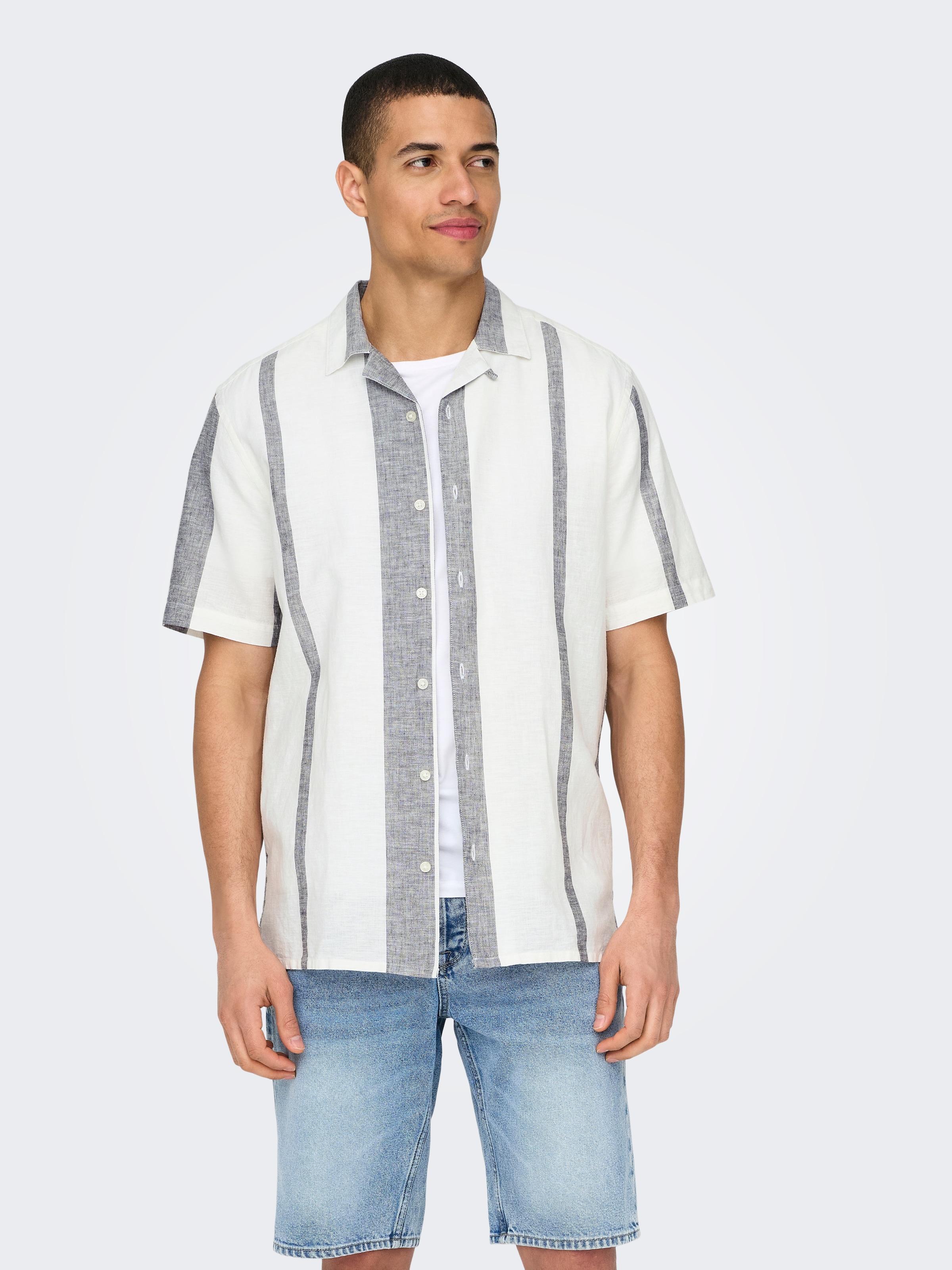 ONLY & SONS Kurzarmhemd »ONSCAIDEN SS STRIPE LINEN RESORT NOOS«