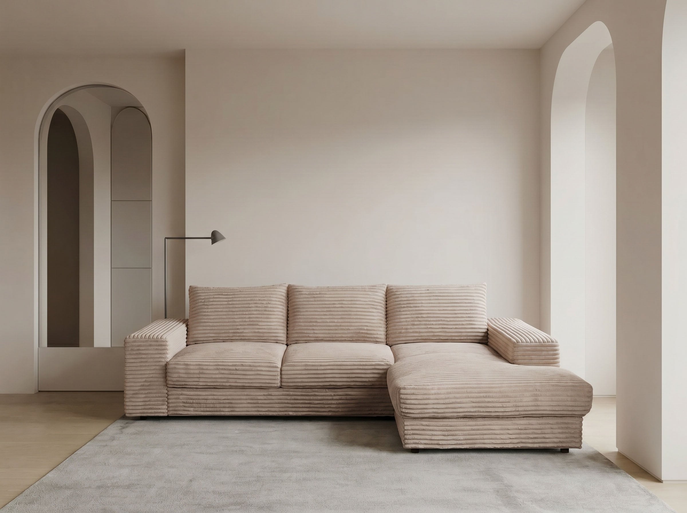 WERK2 Ecksofa "Rozzana 280 x 190 cm modern und bequem" Breitcord, L-Form, XXL