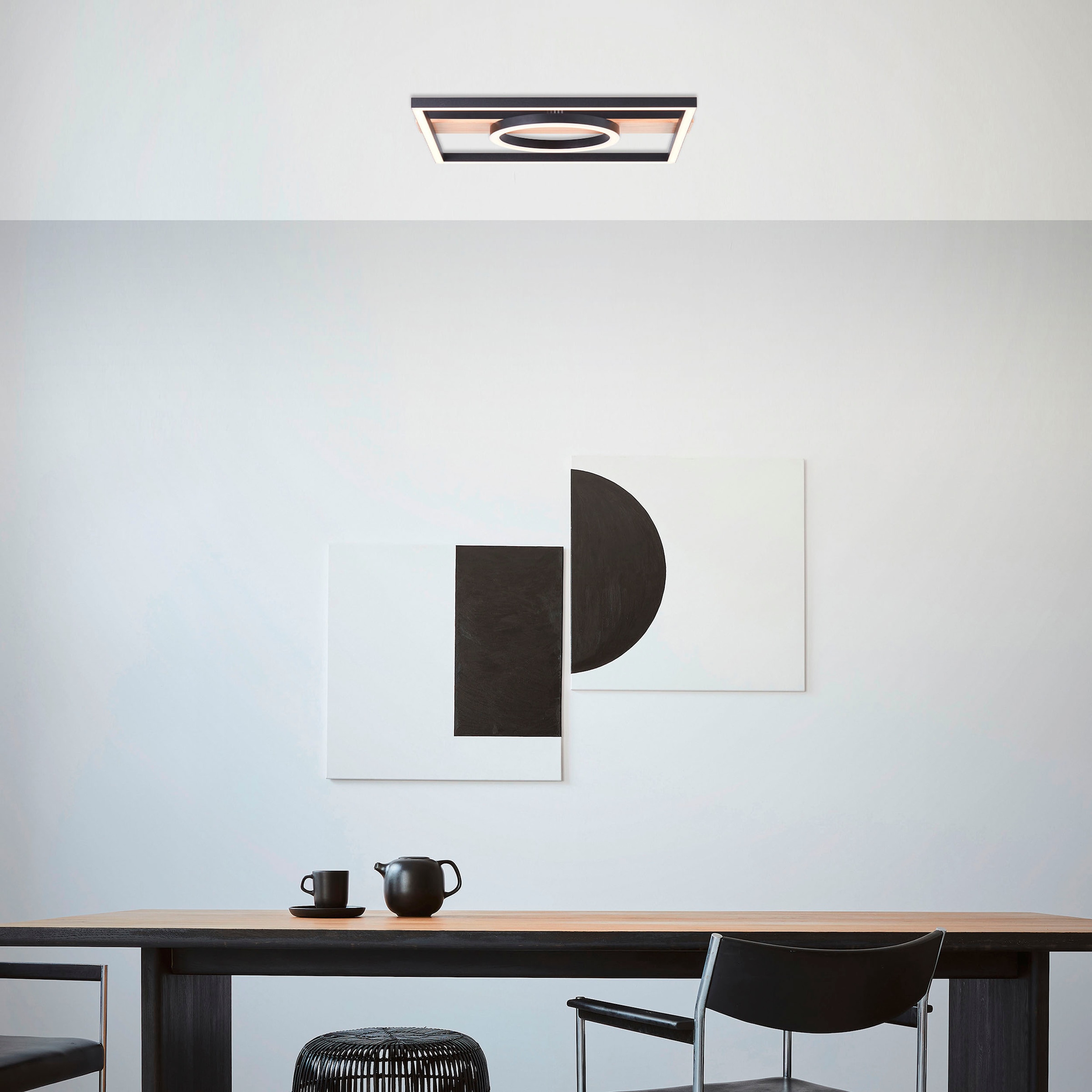 my home LED Deckenleuchte »Lysann Deckenlampe«, Leuchtmittel LED-Board | LED fest integriert, 42 x 40 cm, 24 W, 2700 lm, 3000 K, Holz/Metall, braun/schwarz