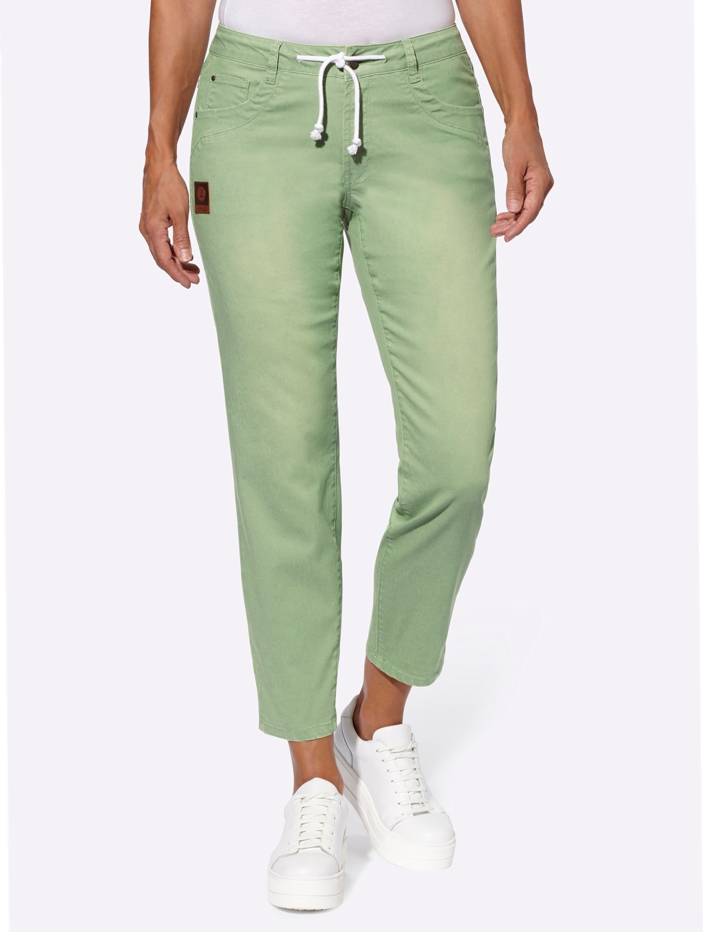 5-Pocket-Jeans CASUAL LOOKS, Damen, Gr. 40, Normalgrößen, grün (eucalyptus), 72% Baumwolle, 25% Polyester, 3% Elasthan, unifarben, lang, Jeans 5-Pocket-Jeans