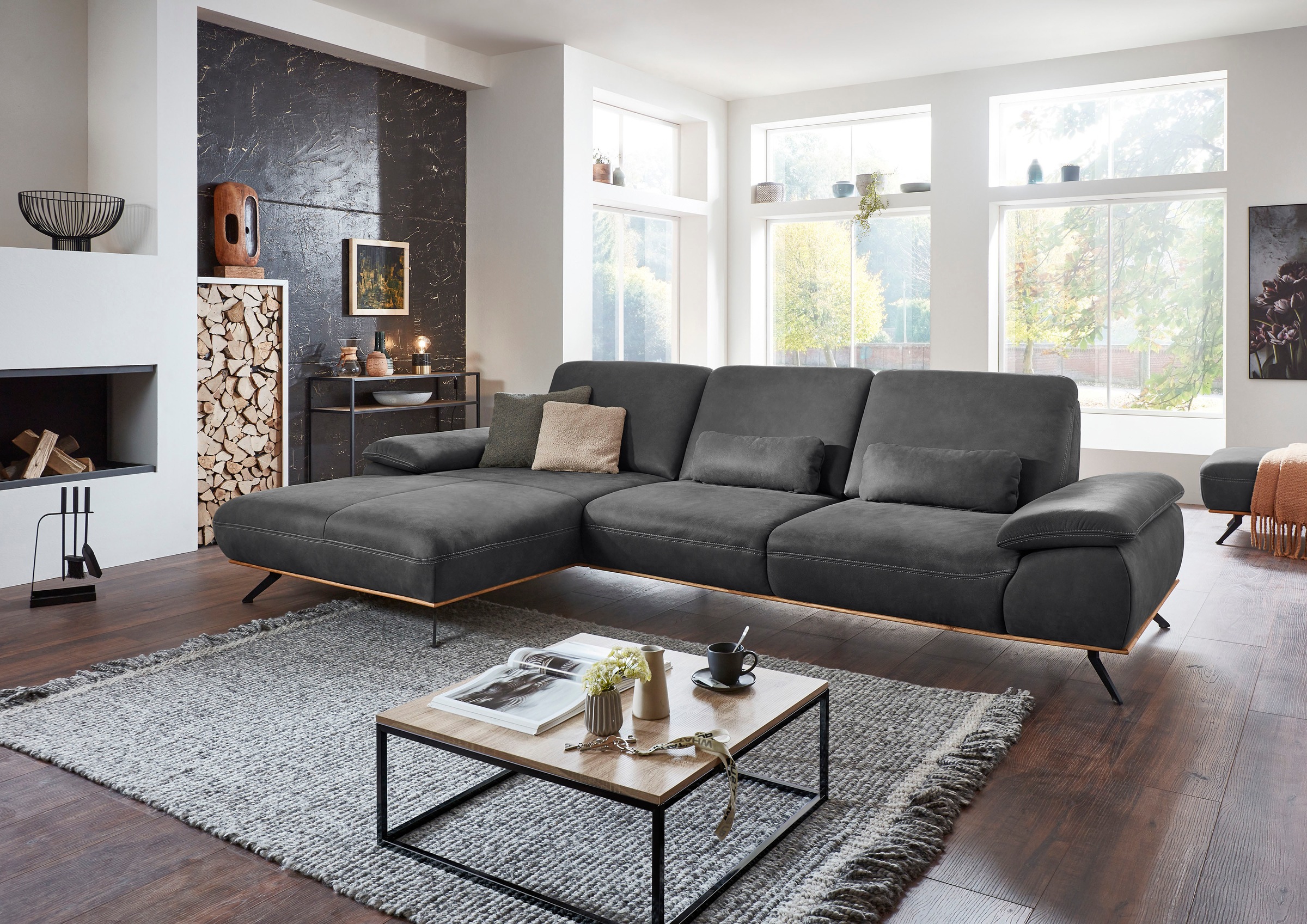 Die PlanBar Ecksofa "PN-EM18063 L-Form", wahlweise mit echt bezogenem Rücke günstig online kaufen