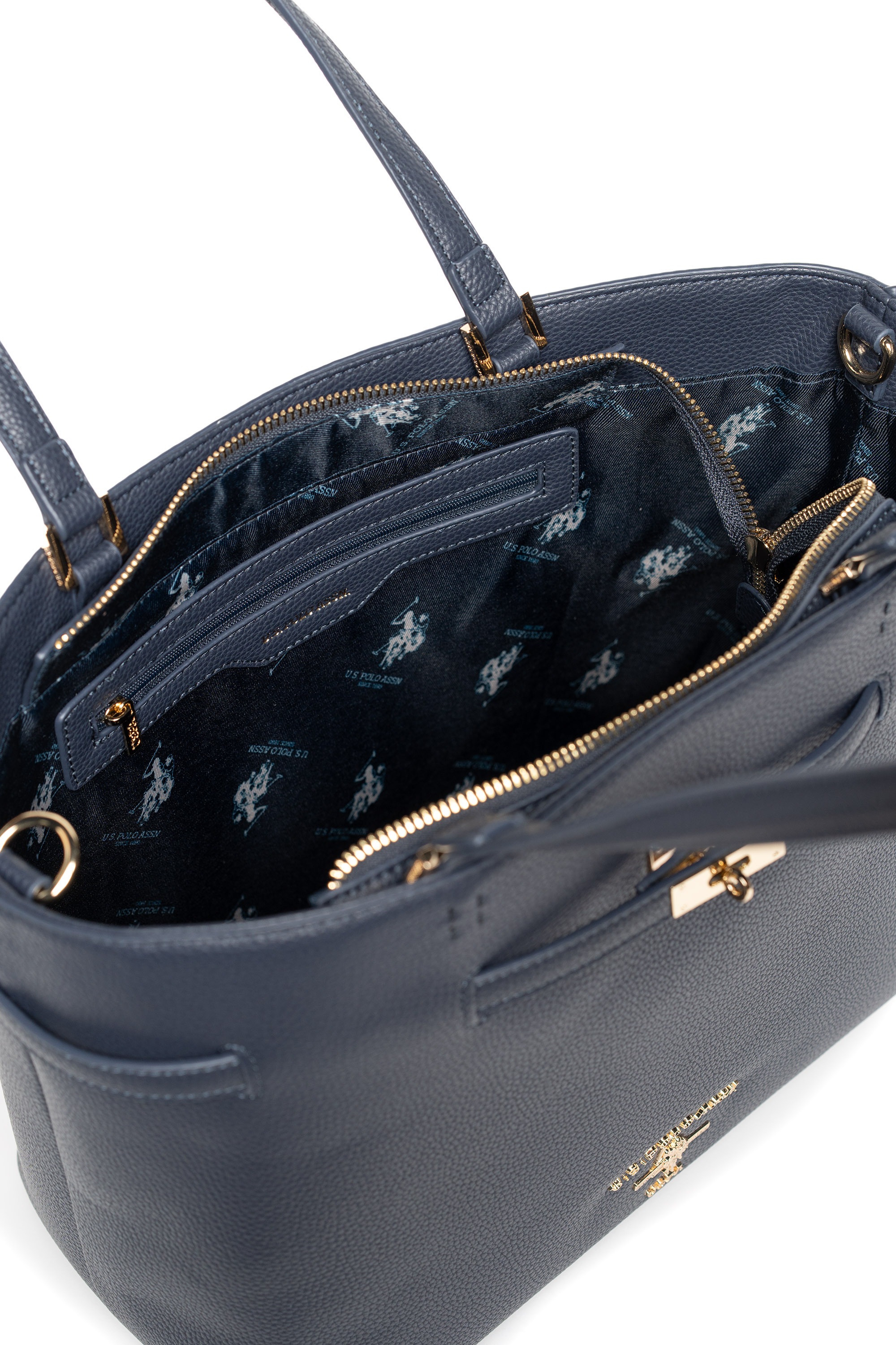 U.S. Polo Assn. Tragetasche »STANFORD MEDIUM SHOPPING BAG SHOPPER. Damen« Goldfarbene Designelemente und Marken-Logo